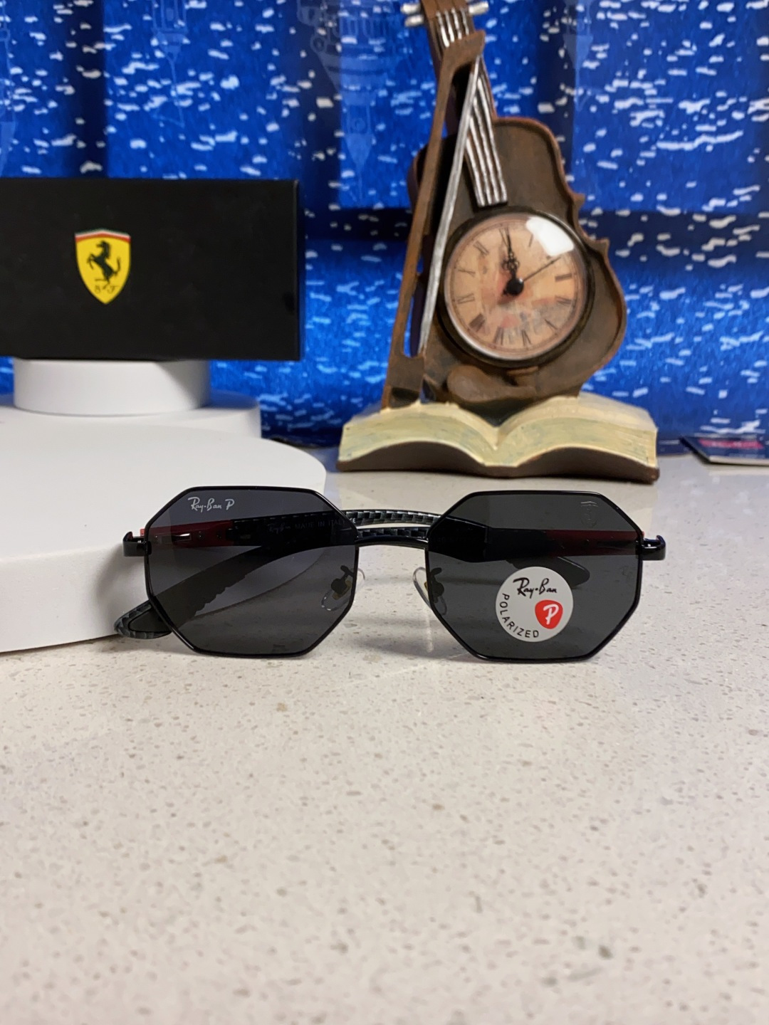 RayBan雷朋法拉利联名款 2025新款偏光欧美复古单梁太阳眼镜男女潮人朋克风多边形方形司机骑行开车墨