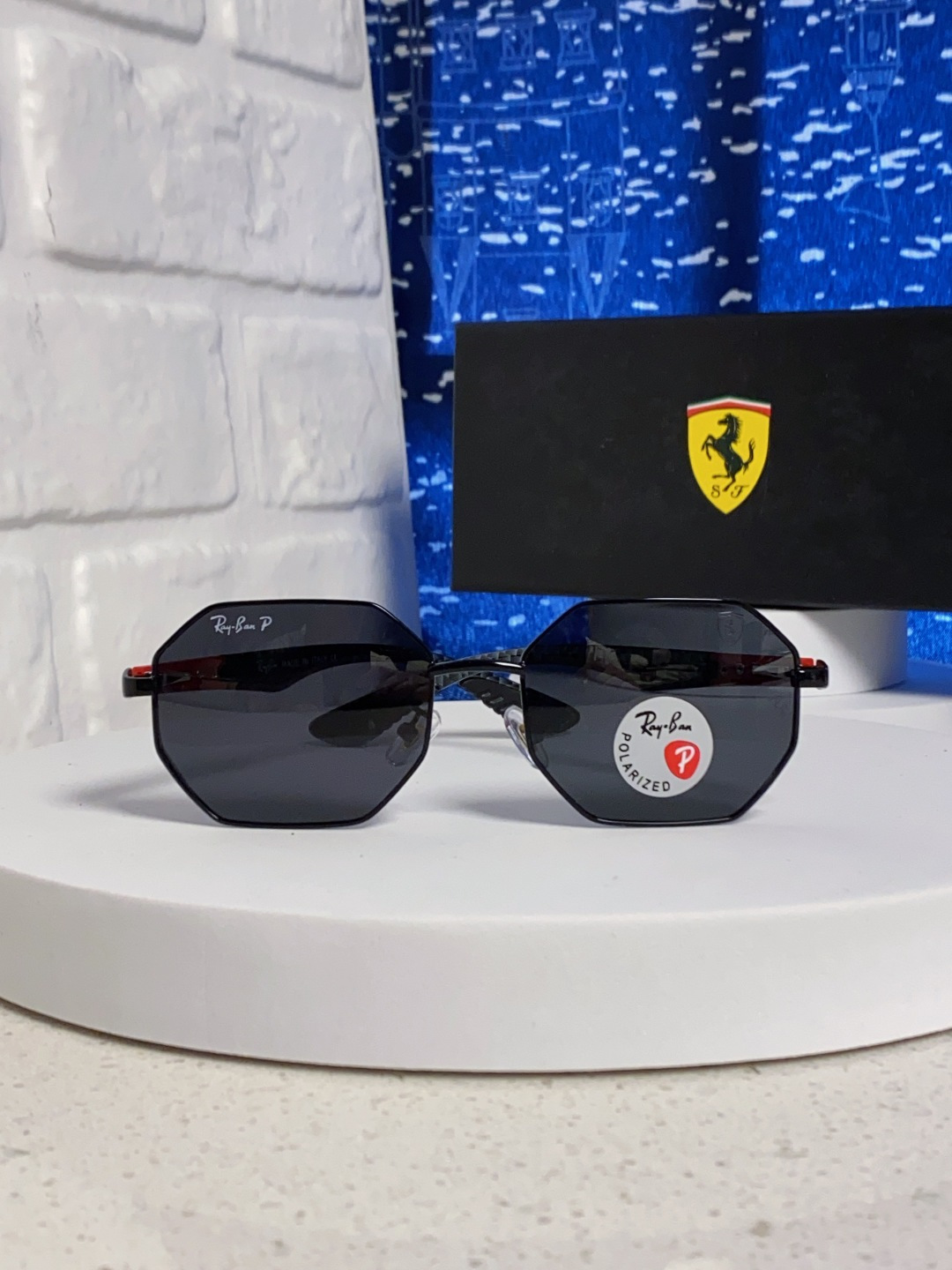 RayBan雷朋法拉利联名款 2025新款偏光欧美复古单梁太阳眼镜男女潮人朋克风多边形方形司机骑行开车墨
