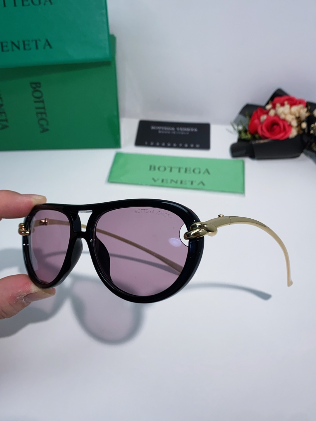 Bottega Veneta宝缇嘉 2025新款欧美复古小框双梁蛤蟆镜女潮圆脸显瘦朋克风太阳眼镜嘻哈蹦迪