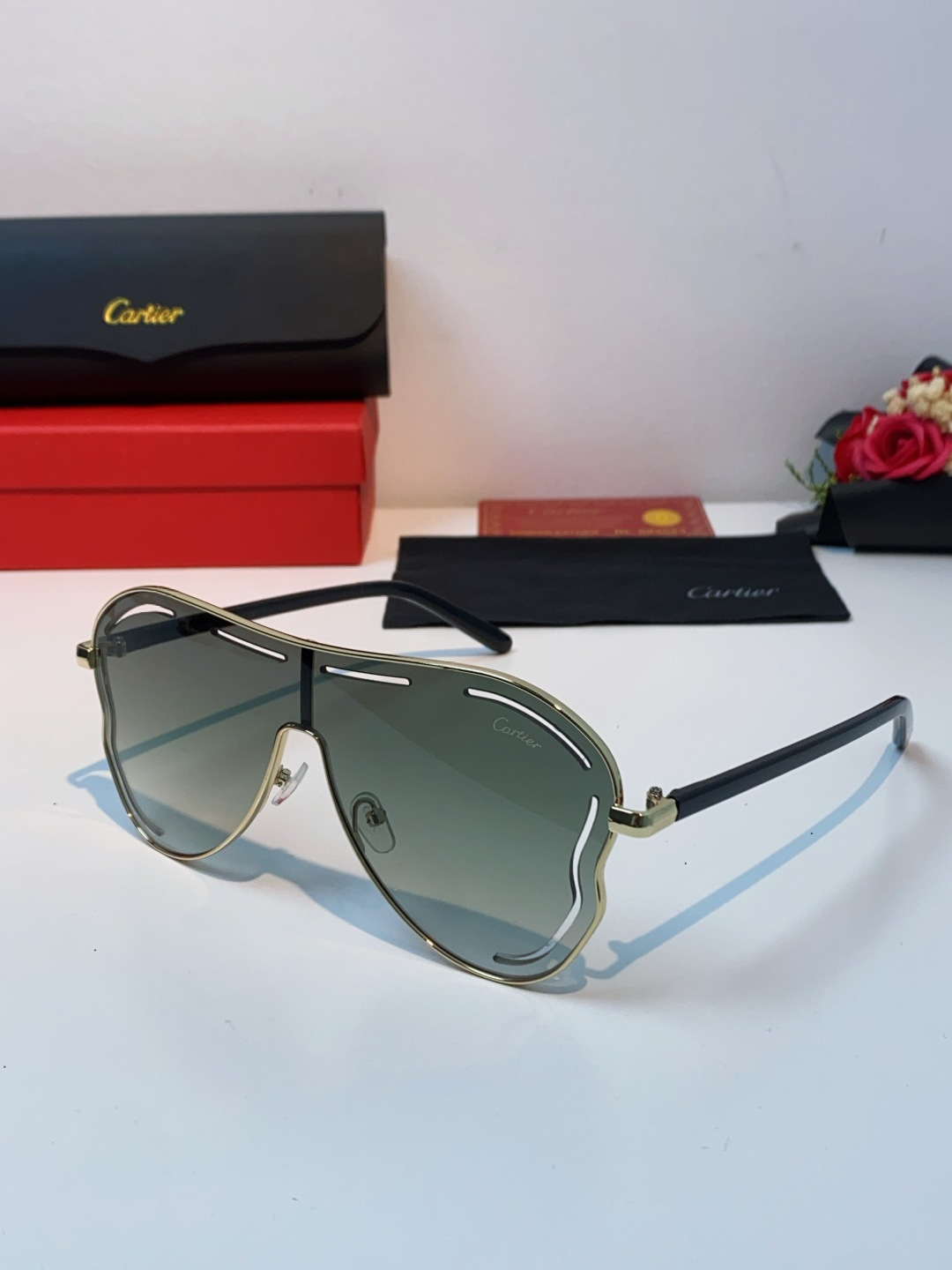 Cartier卡地亚 2025欧美新款连体大框蛤蟆镜镂空防晒太阳镜潮流网红辣妹个性墨镜 Y2K