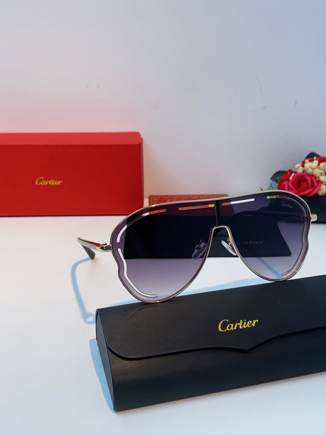 Cartier卡地亚 2025欧美新款连体大框蛤蟆镜镂空防晒太阳镜潮流网红辣妹个性墨镜 Y2K