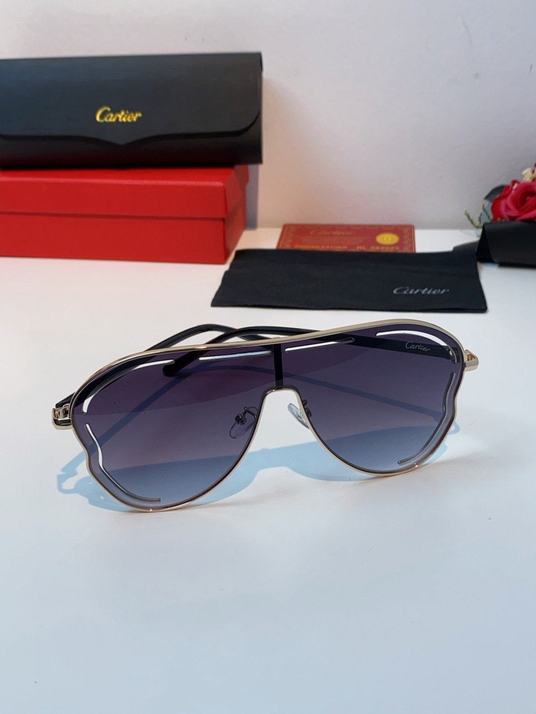 Cartier卡地亚 2025欧美新款连体大框蛤蟆镜镂空防晒太阳镜潮流网红辣妹个性墨镜 Y2K