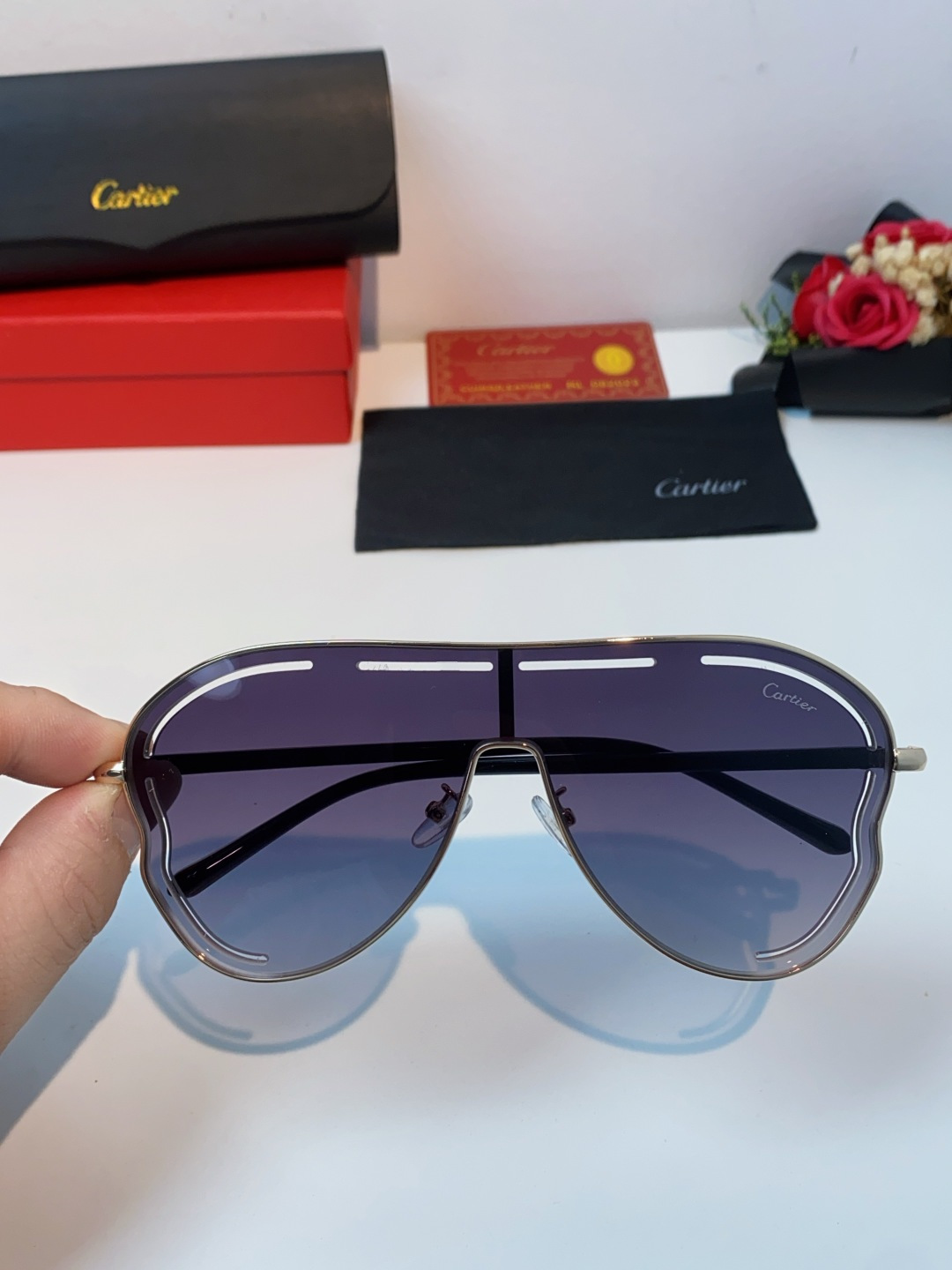 Cartier卡地亚 2025欧美新款连体大框蛤蟆镜镂空防晒太阳镜潮流网红辣妹个性墨镜 Y2K