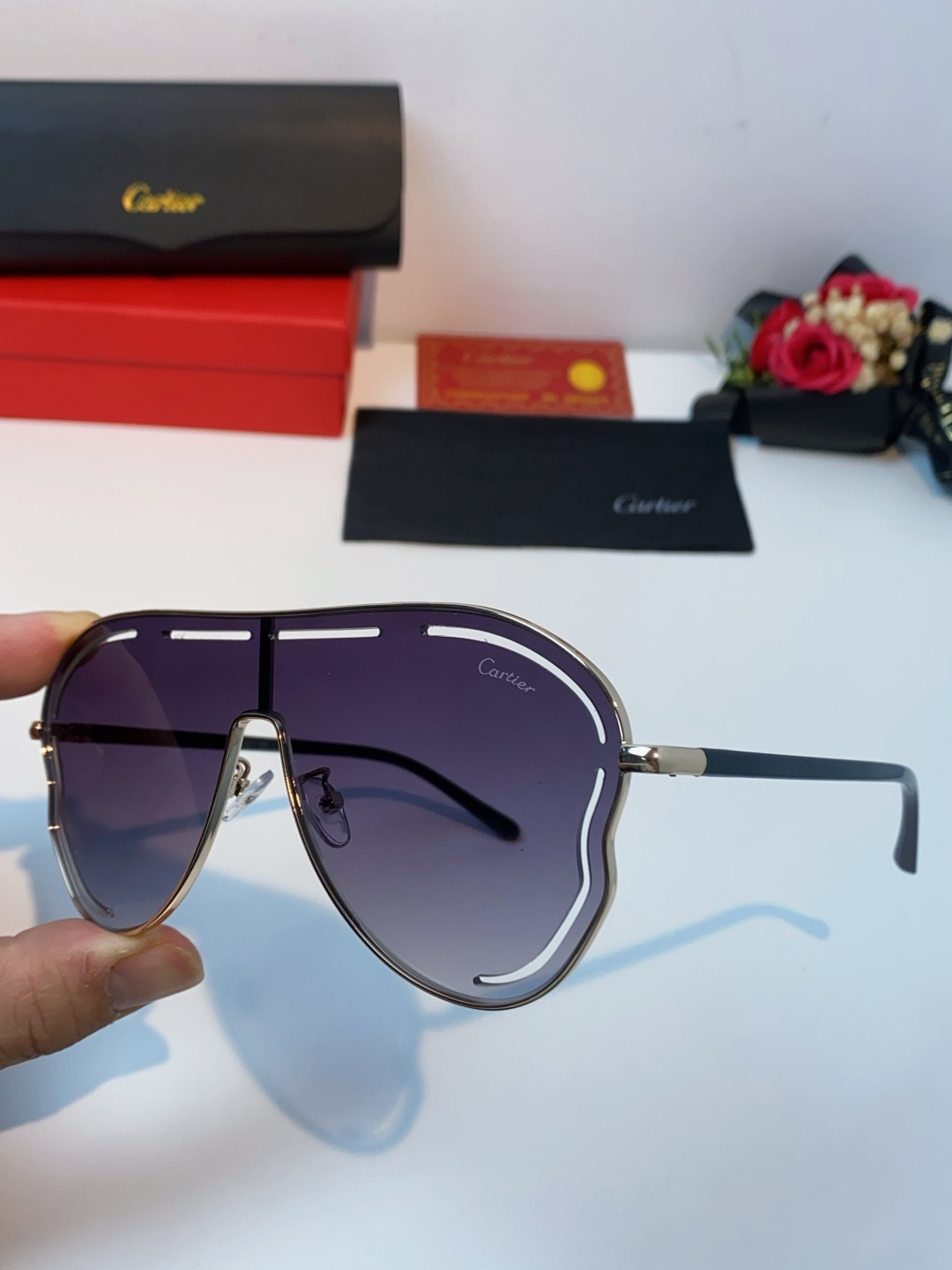 Cartier卡地亚 2025欧美新款连体大框蛤蟆镜镂空防晒太阳镜潮流网红辣妹个性墨镜 Y2K