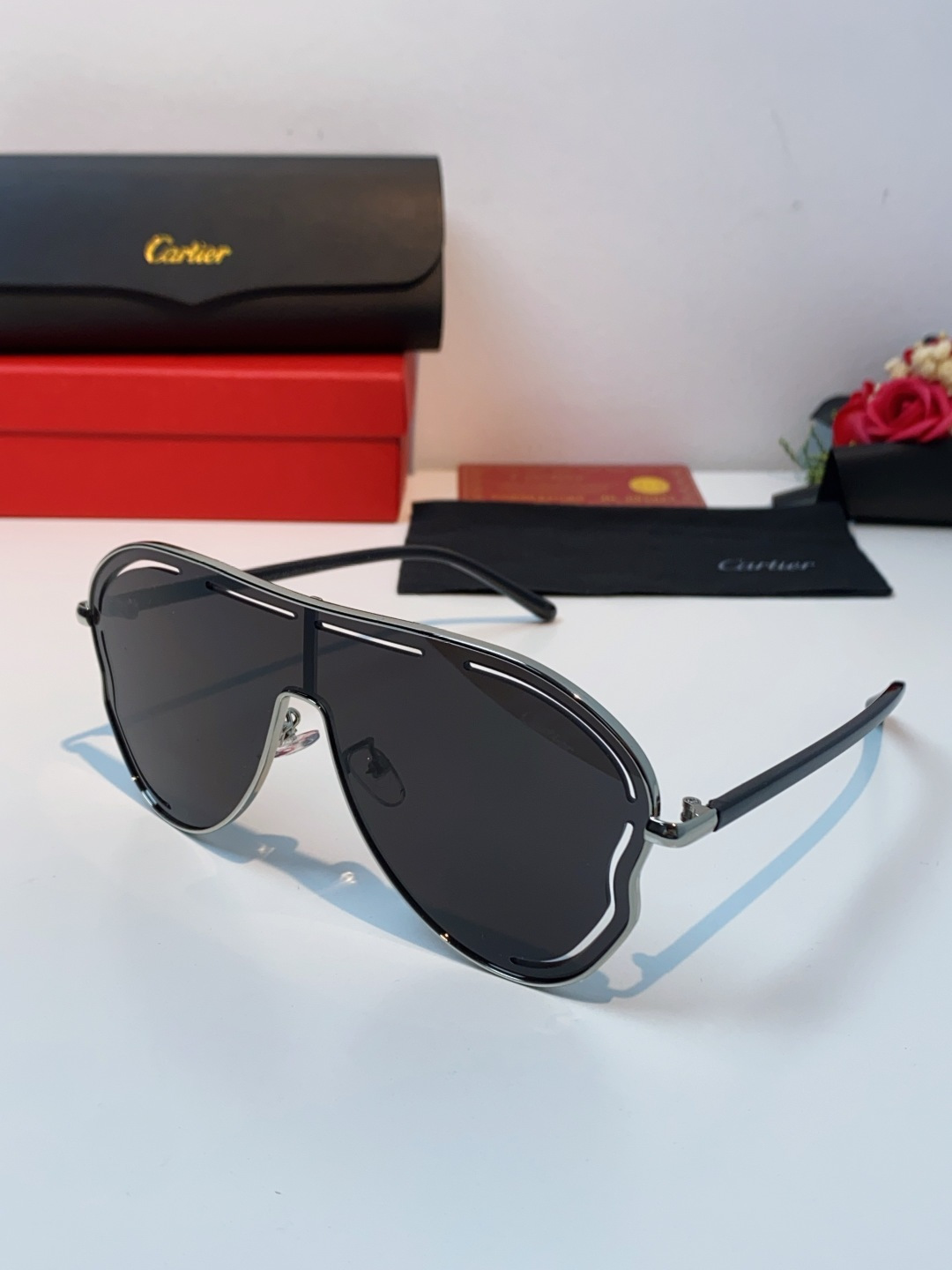 Cartier卡地亚 2025欧美新款连体大框蛤蟆镜镂空防晒太阳镜潮流网红辣妹个性墨镜 Y2K