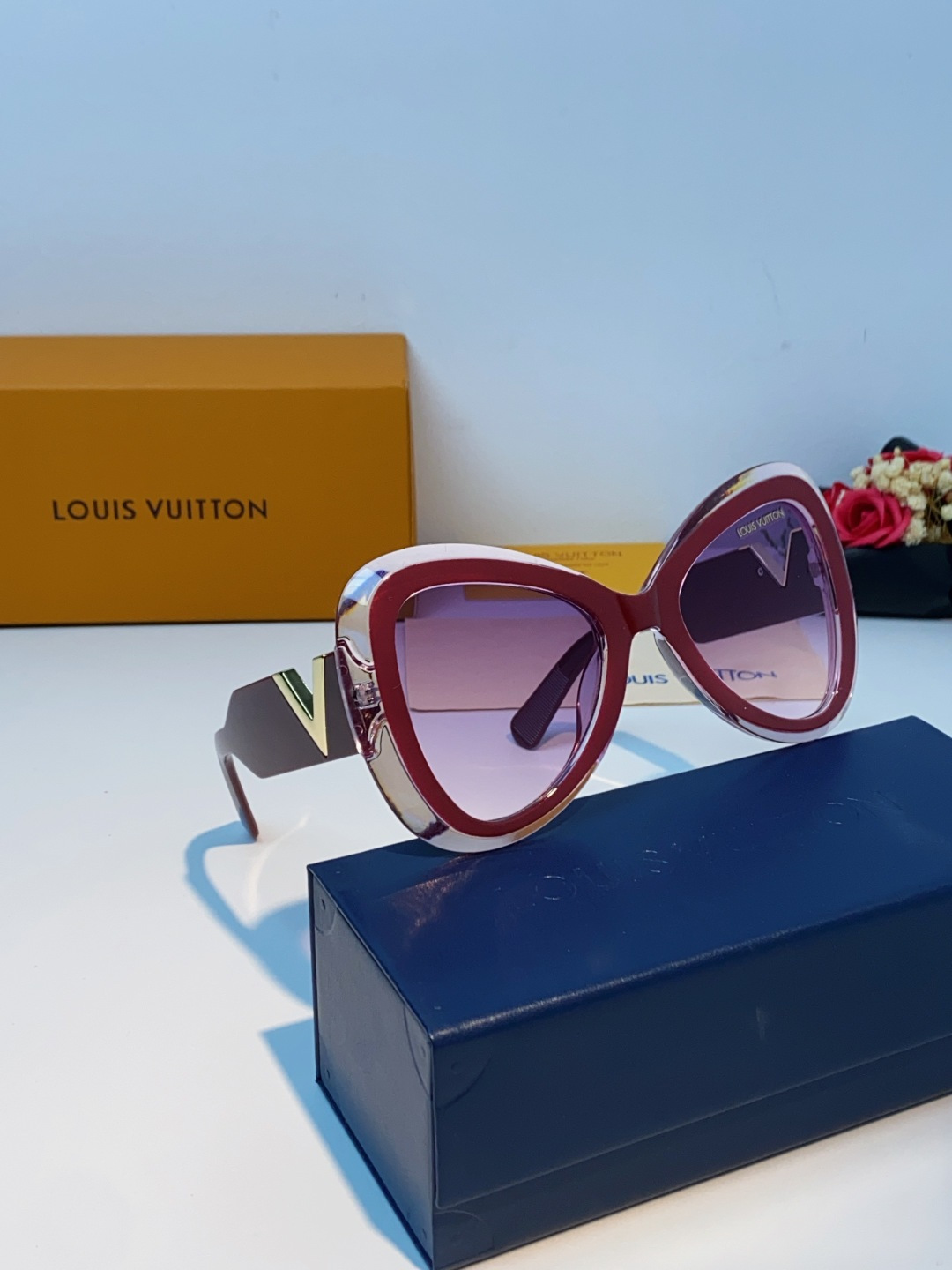 LOUIS VUITTON 路易威登 欧美复古大框蝶形缺口爱心太阳眼镜男女圆脸显瘦嘻哈蹦迪朋克墨镜 女士