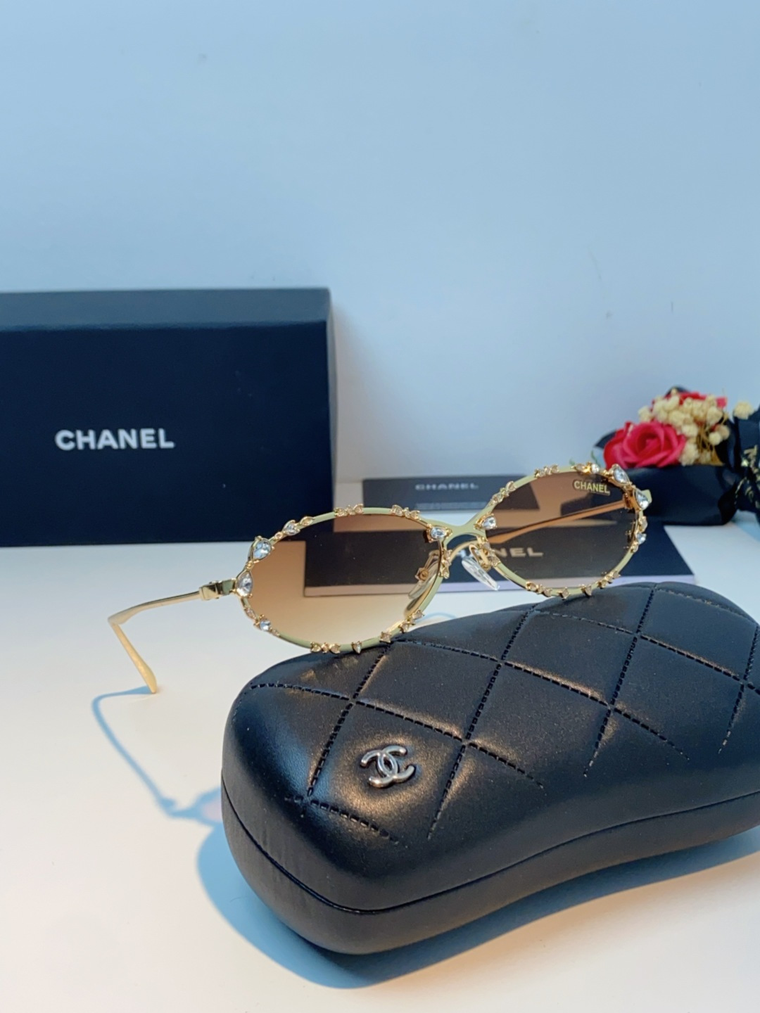 Chanel香奈儿 2025韩版新款时尚镶钻蝴蝶结纯欲风高智猫眼网红女素颜Y2K软妹眼镜框