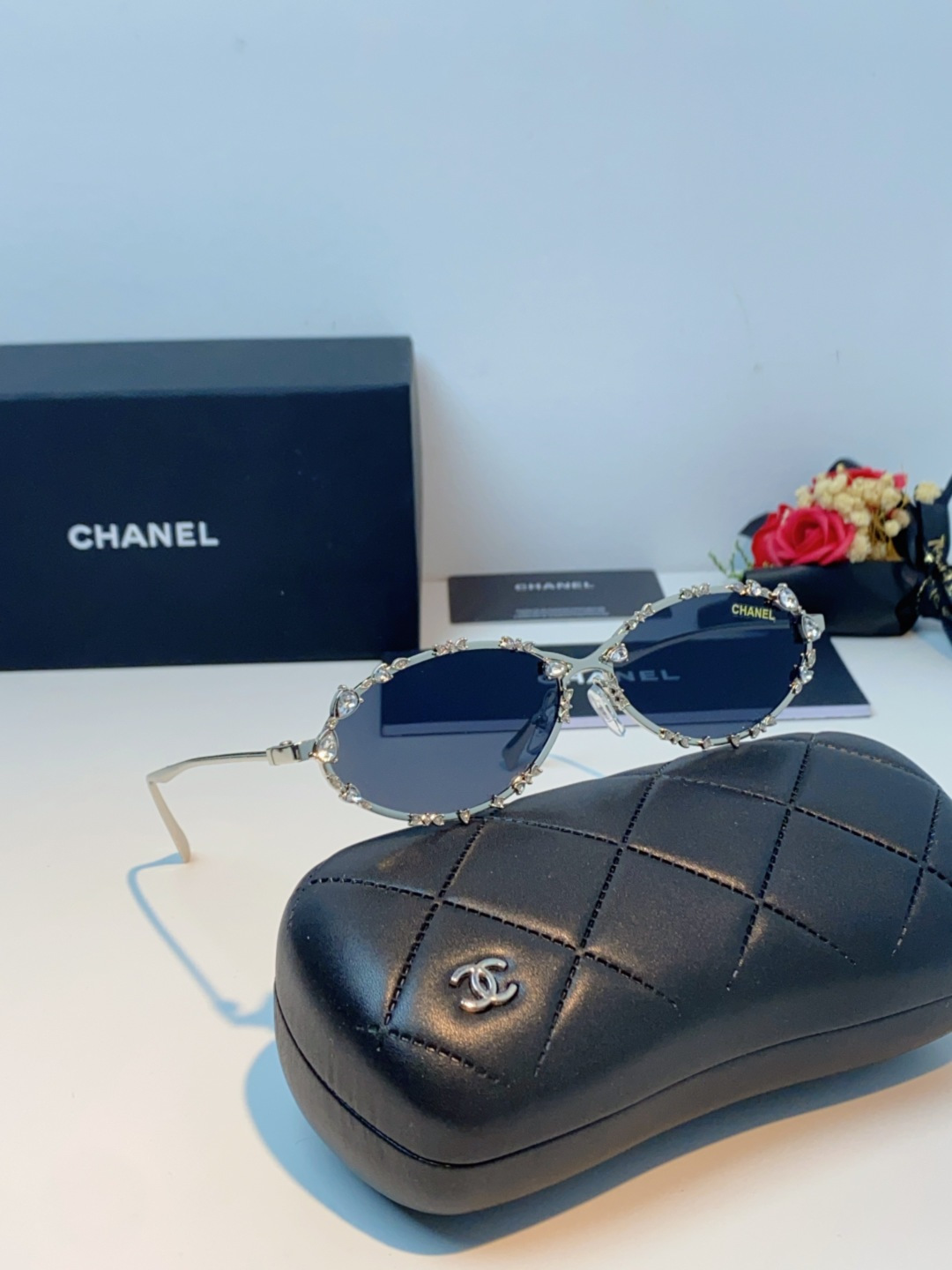 Chanel香奈儿 2025韩版新款时尚镶钻蝴蝶结纯欲风高智猫眼网红女素颜Y2K软妹眼镜框