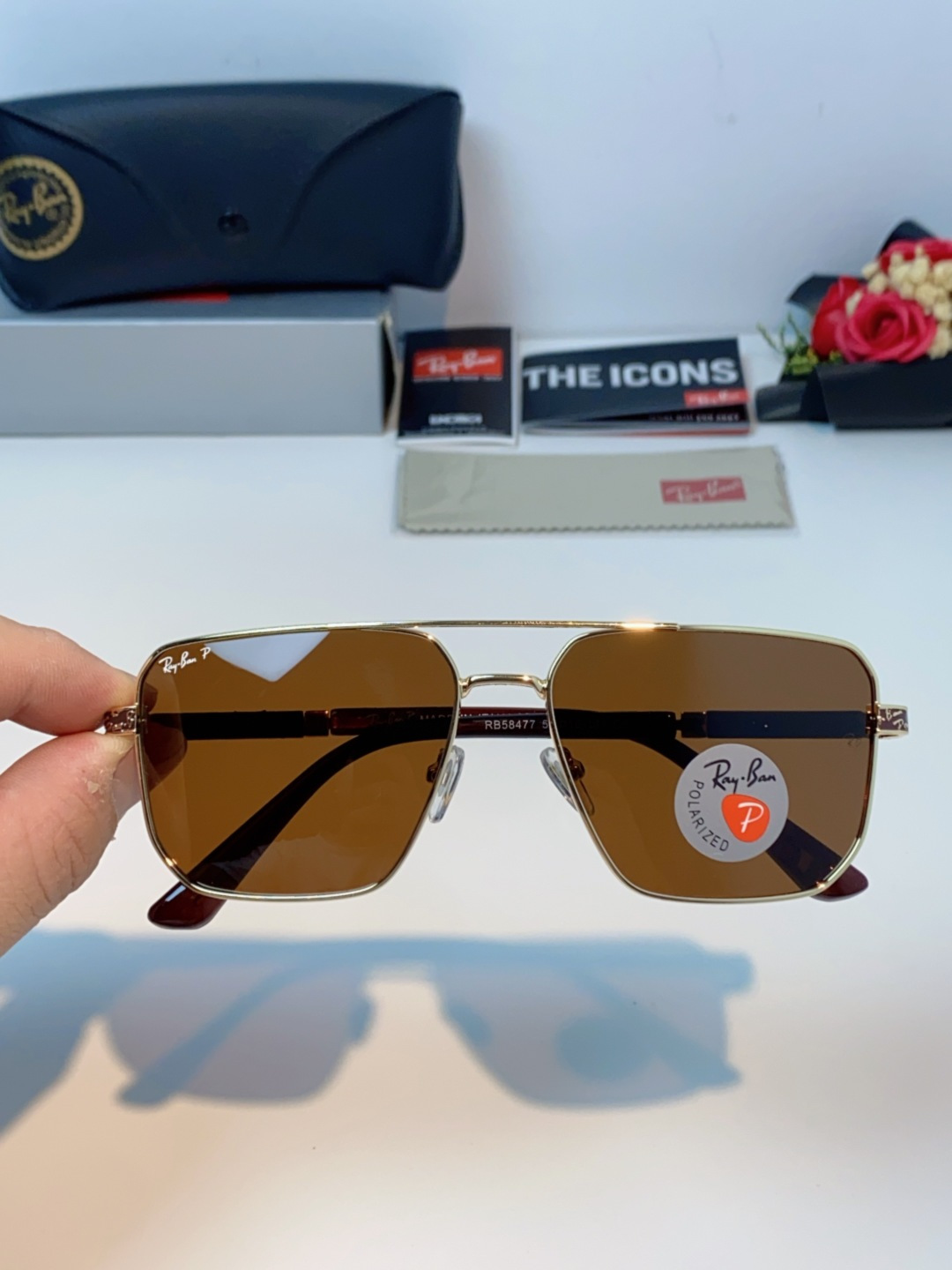 RayBan雷朋 2025新款复古双梁大框偏光墨镜男款开车专用大脸太阳眼镜近视男女通用 RB58477 