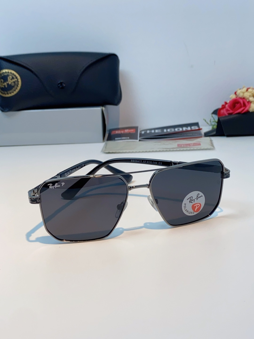 RayBan雷朋 2025新款复古双梁大框偏光墨镜男款开车专用大脸太阳眼镜近视男女通用 RB58477 