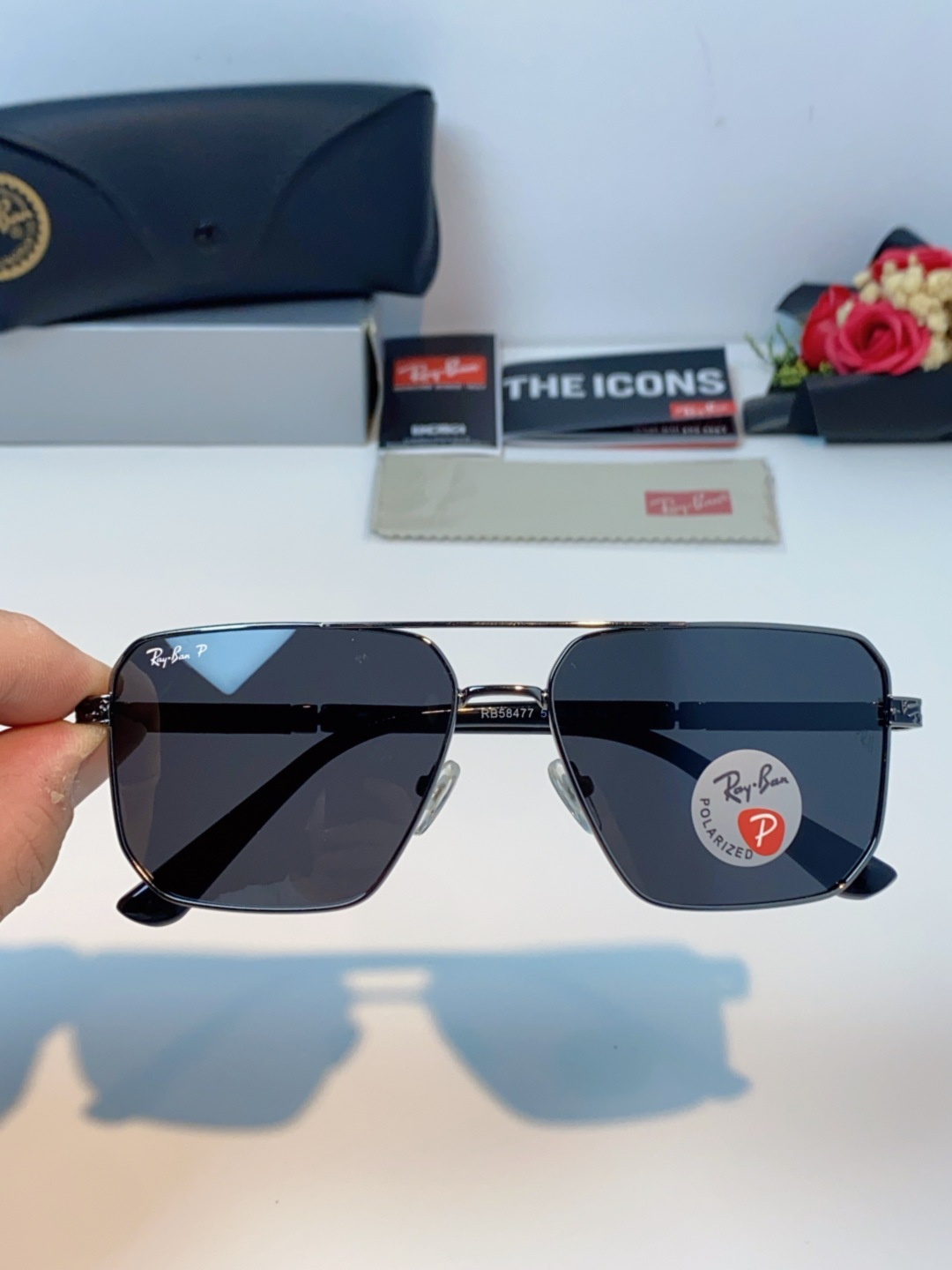 RayBan雷朋 2025新款复古双梁大框偏光墨镜男款开车专用大脸太阳眼镜近视男女通用 RB58477 