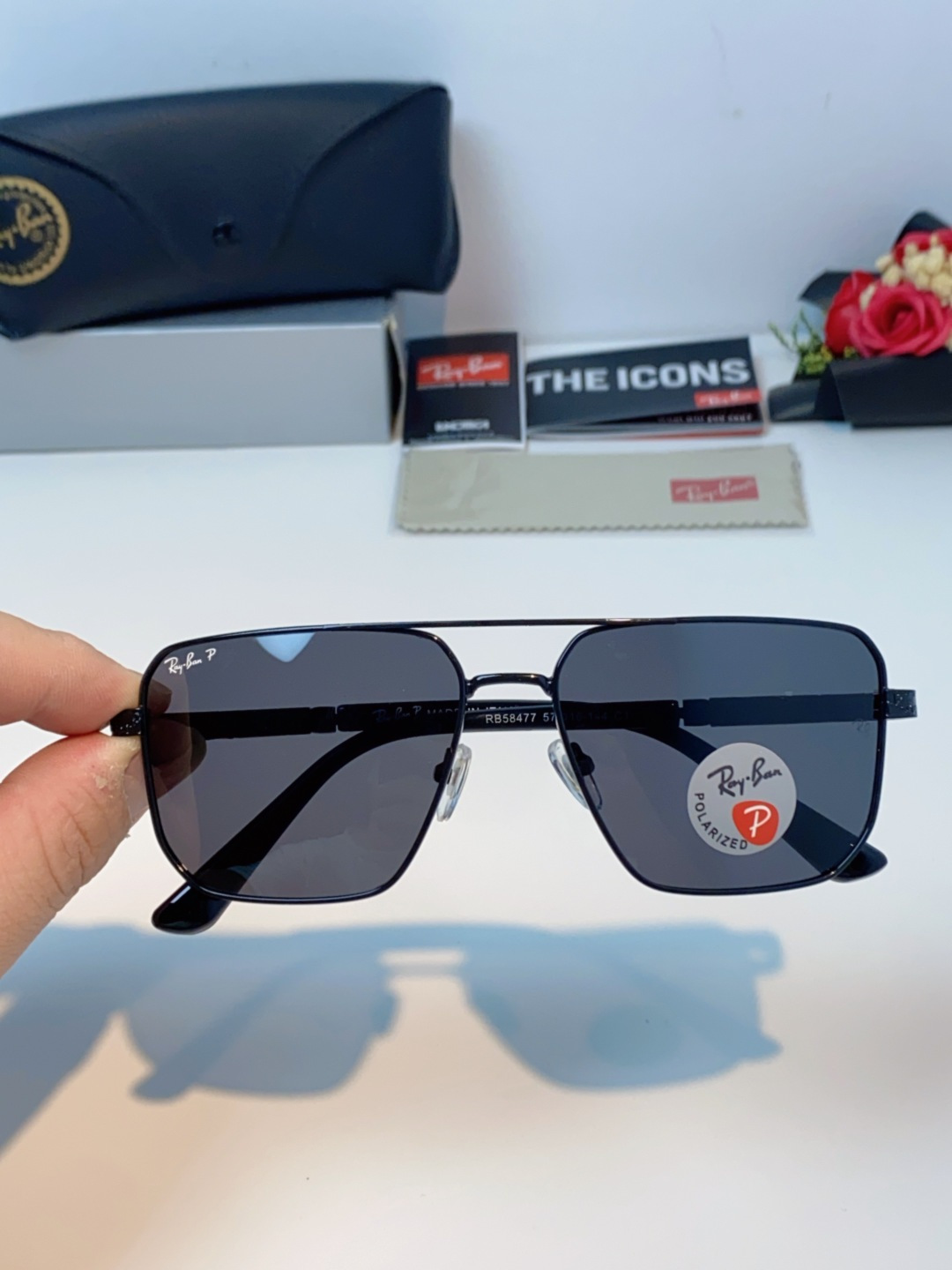 RayBan雷朋 2025新款复古双梁大框偏光墨镜男款开车专用大脸太阳眼镜近视男女通用 RB58477 