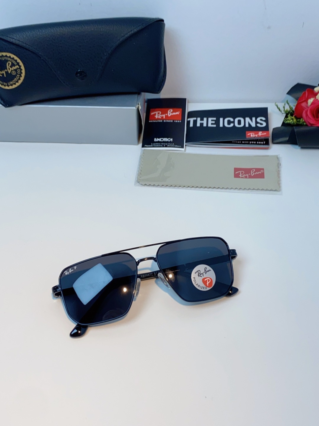 RayBan雷朋 2025新款复古双梁大框偏光墨镜男款开车专用大脸太阳眼镜近视男女通用 RB58477 