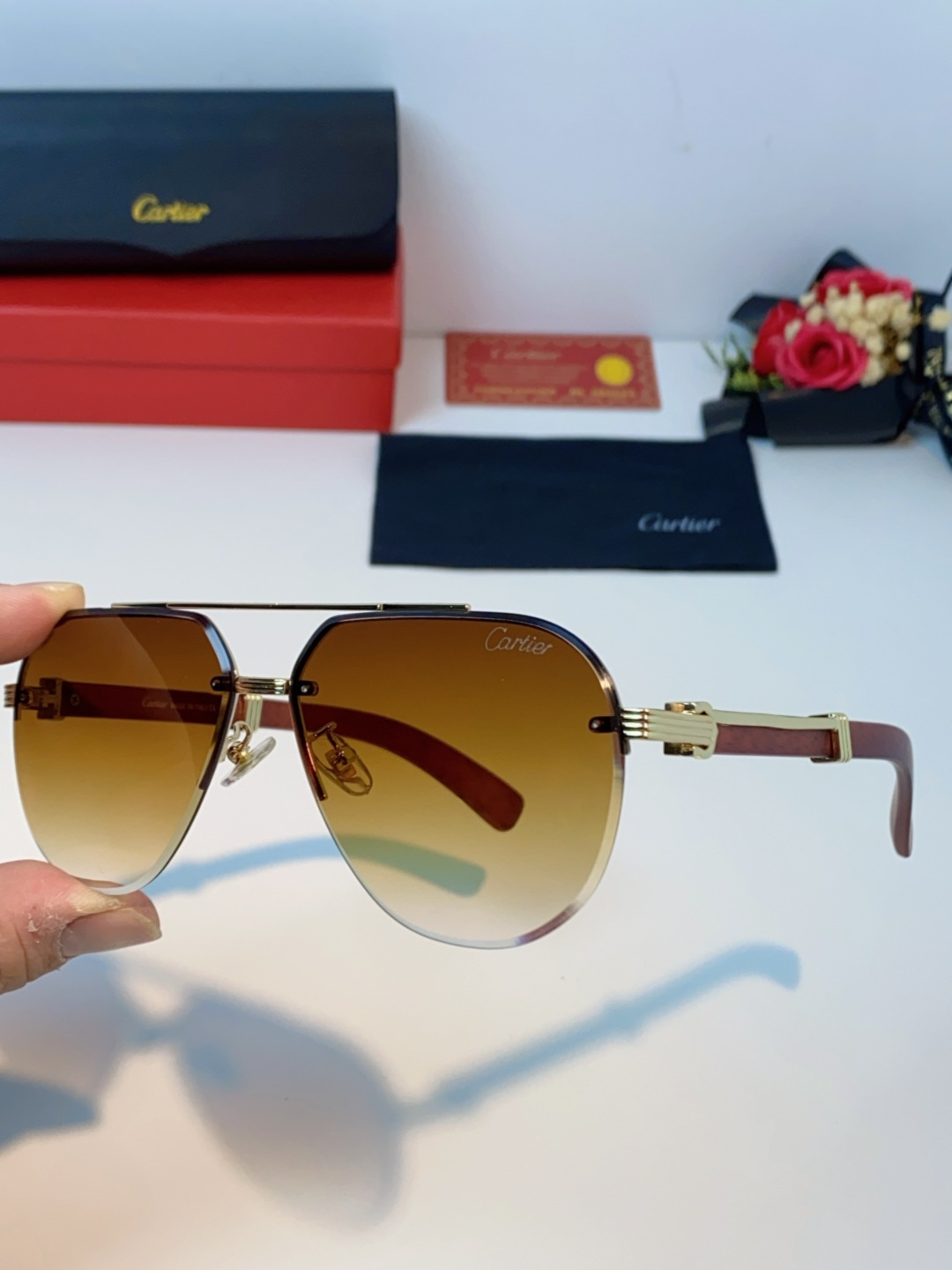 Cartier卡地亚 2025复古 双梁近视墨镜防紫外线大脸大框太阳镜开车 男士墨镜 茶色