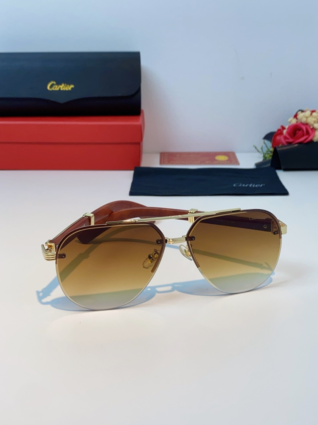 Cartier卡地亚 2025复古 双梁近视墨镜防紫外线大脸大框太阳镜开车 男士墨镜 茶色