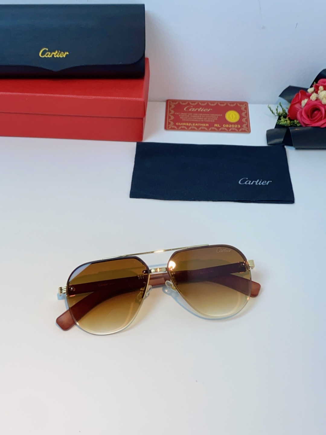 Cartier卡地亚 2025复古 双梁近视墨镜防紫外线大脸大框太阳镜开车 男士墨镜 茶色