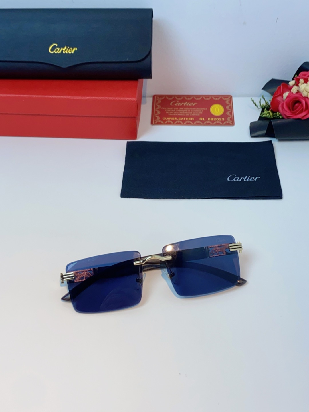 Cartier卡地亚 2025新款欧美明星复古潮流方形无框切边墨镜男女潮网红个性糖果色太阳眼镜