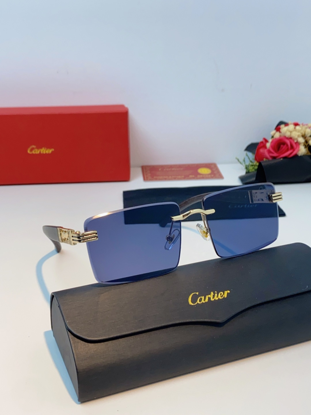 Cartier卡地亚 2025新款欧美明星复古潮流方形无框切边墨镜男女潮网红个性糖果色太阳眼镜