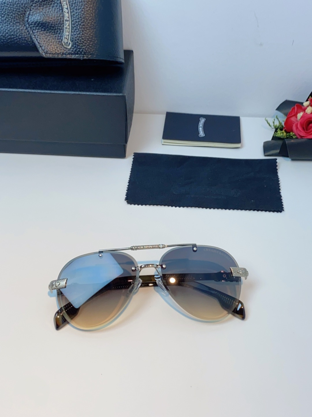 Chrome Hearts克罗心 2025新眼镜渐变偏光太阳镜男双梁飞行员大框时尚遮阳无框男士墨镜