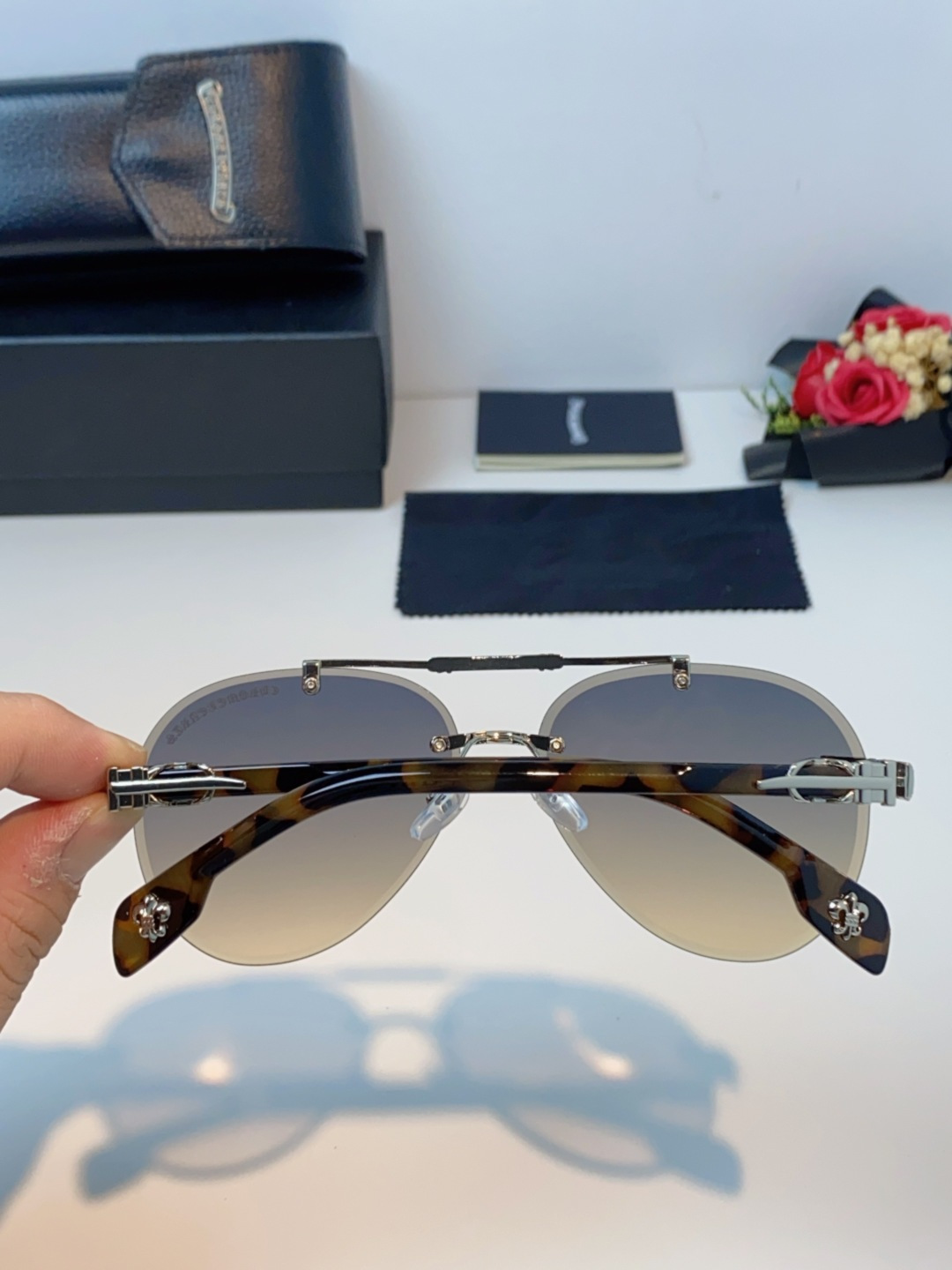 Chrome Hearts克罗心 2025新眼镜渐变偏光太阳镜男双梁飞行员大框时尚遮阳无框男士墨镜