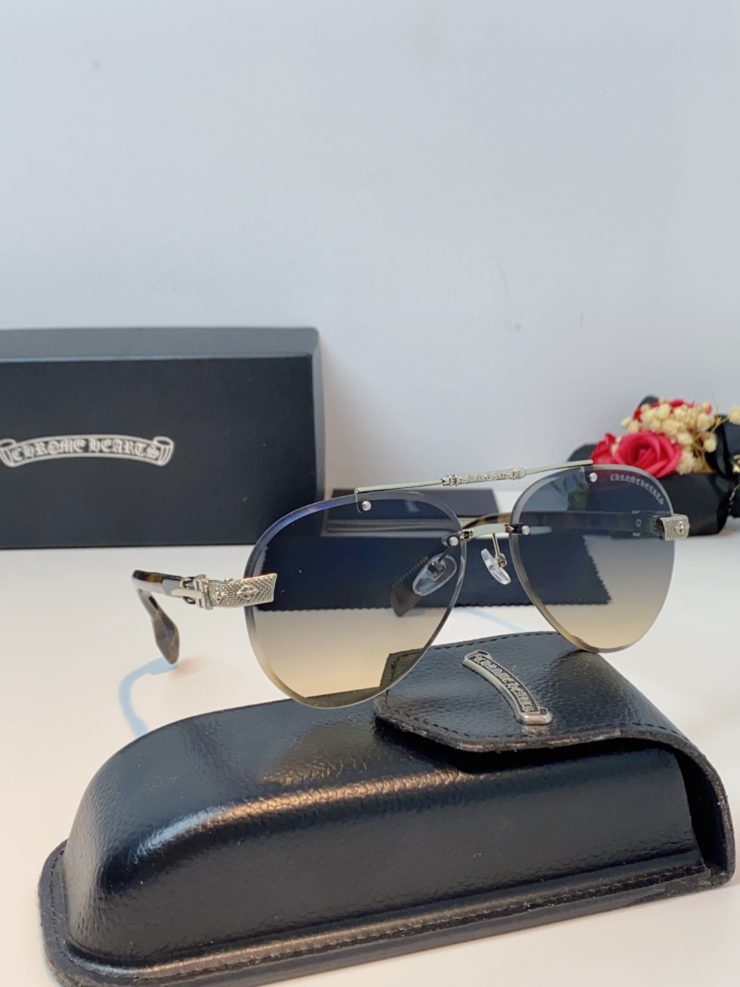 Chrome Hearts克罗心 2025新眼镜渐变偏光太阳镜男双梁飞行员大框时尚遮阳无框男士墨镜