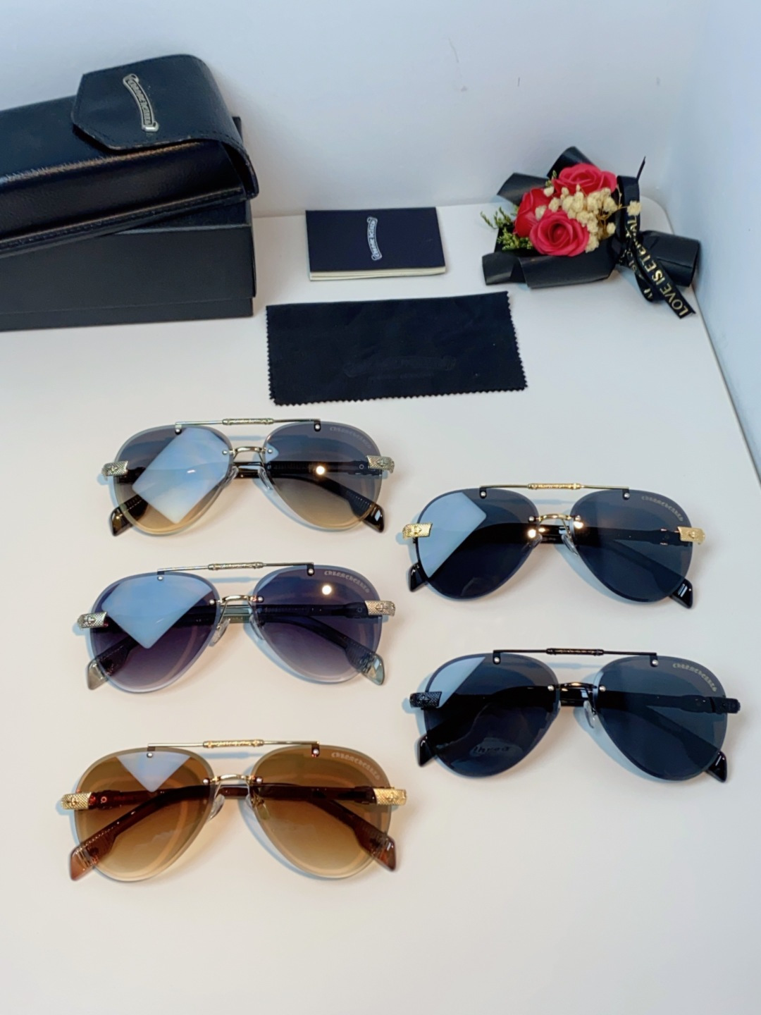 Chrome Hearts克罗心 2025新眼镜渐变偏光太阳镜男双梁飞行员大框时尚遮阳无框男士墨镜