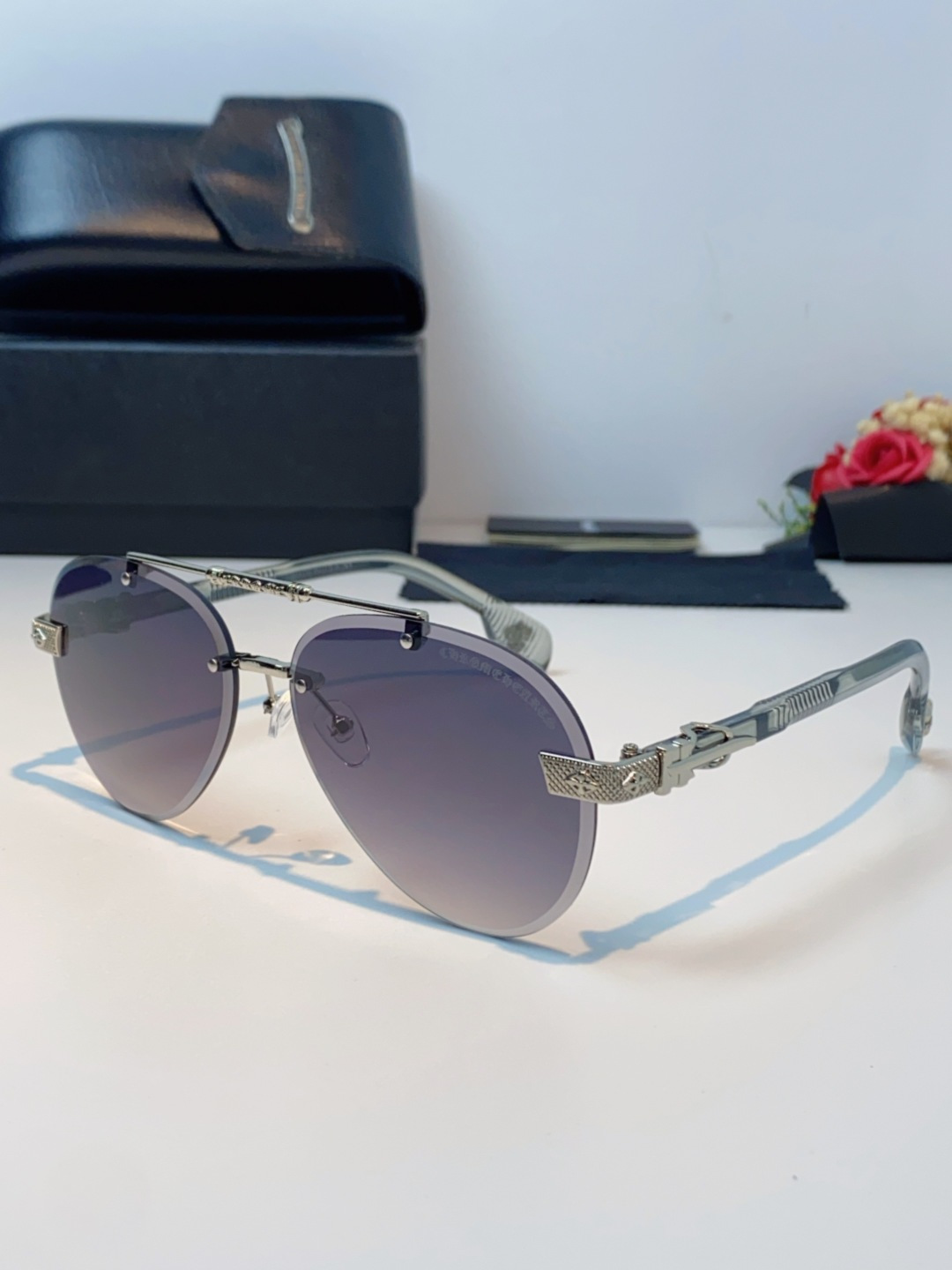 Chrome Hearts克罗心 2025新眼镜渐变偏光太阳镜男双梁飞行员大框时尚遮阳无框男士墨镜