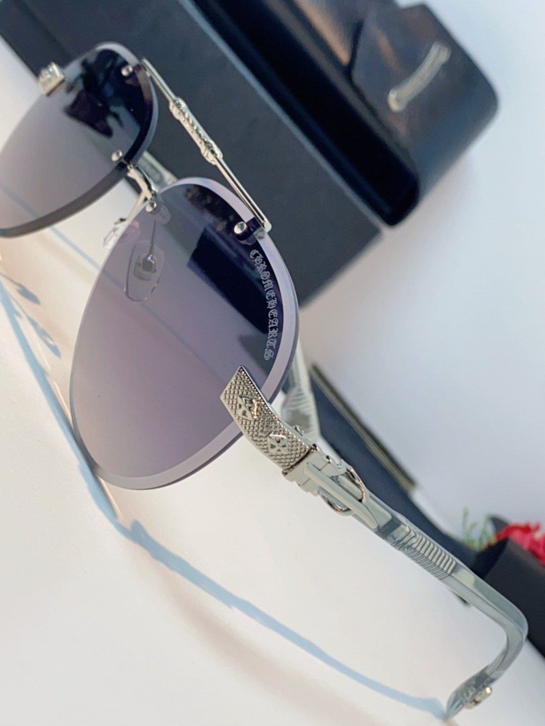 Chrome Hearts克罗心 2025新眼镜渐变偏光太阳镜男双梁飞行员大框时尚遮阳无框男士墨镜