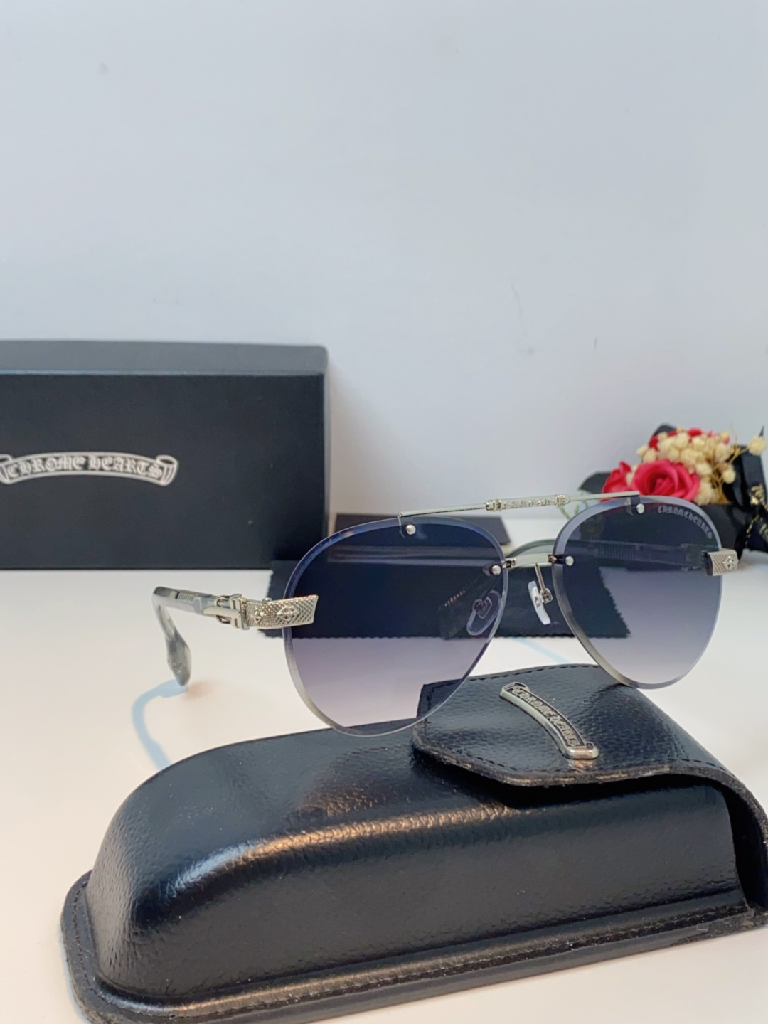 Chrome Hearts克罗心 2025新眼镜渐变偏光太阳镜男双梁飞行员大框时尚遮阳无框男士墨镜