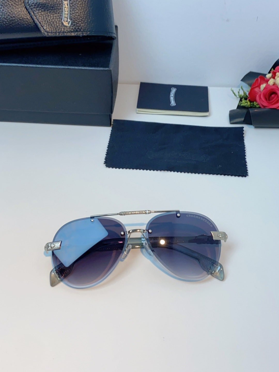 Chrome Hearts克罗心 2025新眼镜渐变偏光太阳镜男双梁飞行员大框时尚遮阳无框男士墨镜