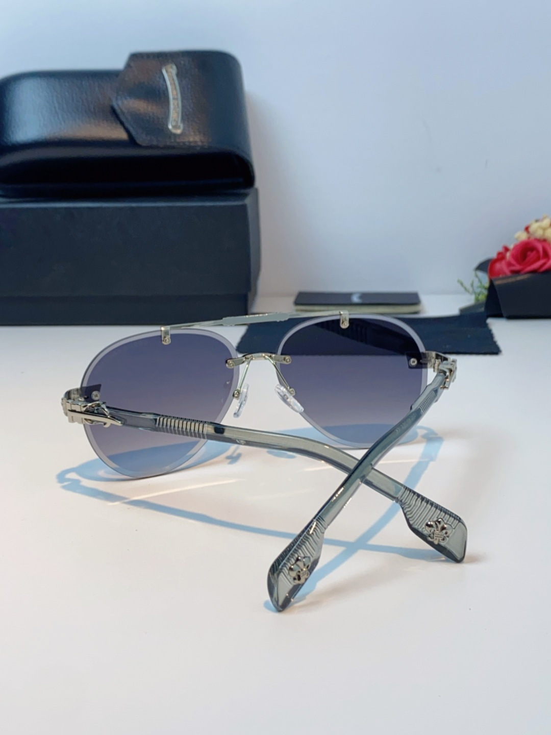 Chrome Hearts克罗心 2025新眼镜渐变偏光太阳镜男双梁飞行员大框时尚遮阳无框男士墨镜