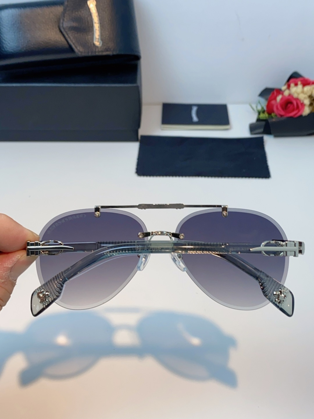 Chrome Hearts克罗心 2025新眼镜渐变偏光太阳镜男双梁飞行员大框时尚遮阳无框男士墨镜