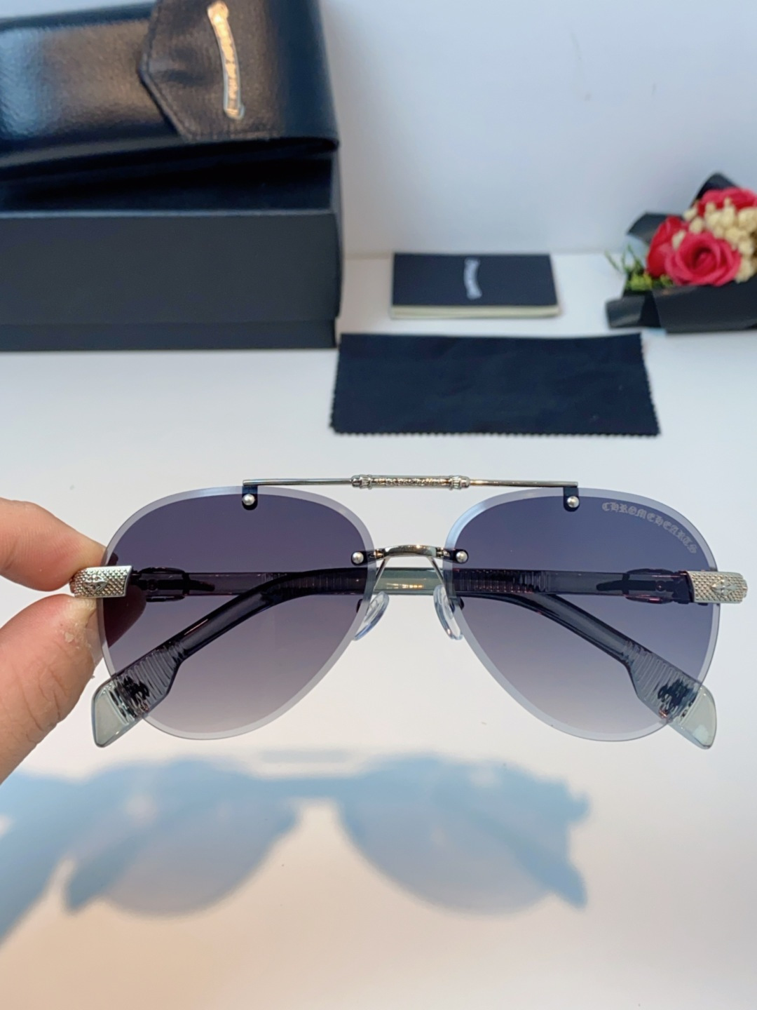 Chrome Hearts克罗心 2025新眼镜渐变偏光太阳镜男双梁飞行员大框时尚遮阳无框男士墨镜