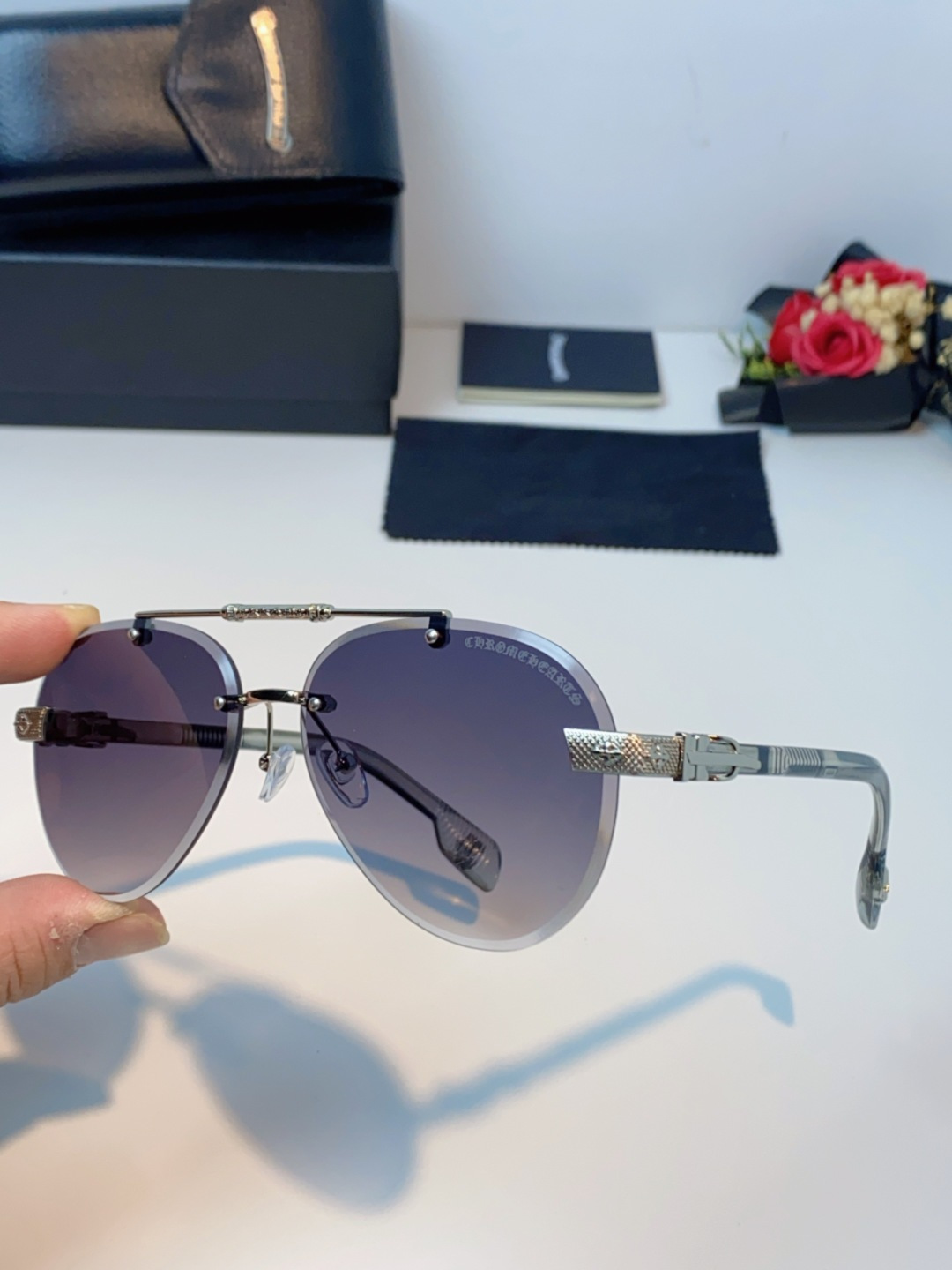 Chrome Hearts克罗心 2025新眼镜渐变偏光太阳镜男双梁飞行员大框时尚遮阳无框男士墨镜