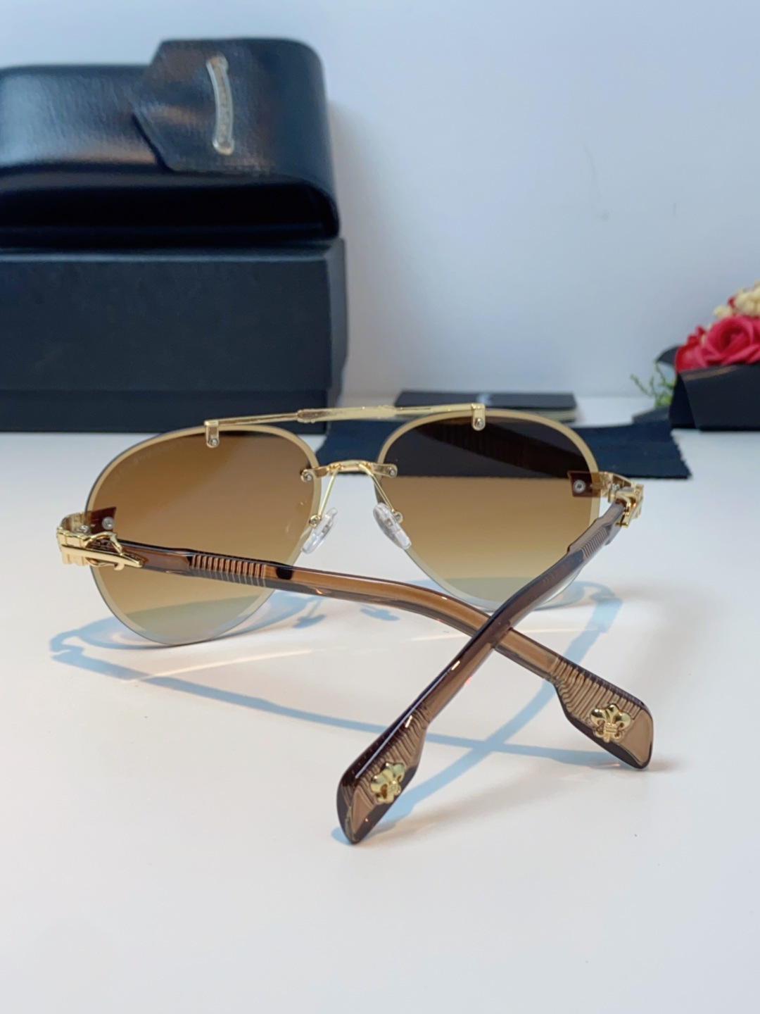 Chrome Hearts克罗心 2025新眼镜渐变偏光太阳镜男双梁飞行员大框时尚遮阳无框男士墨镜