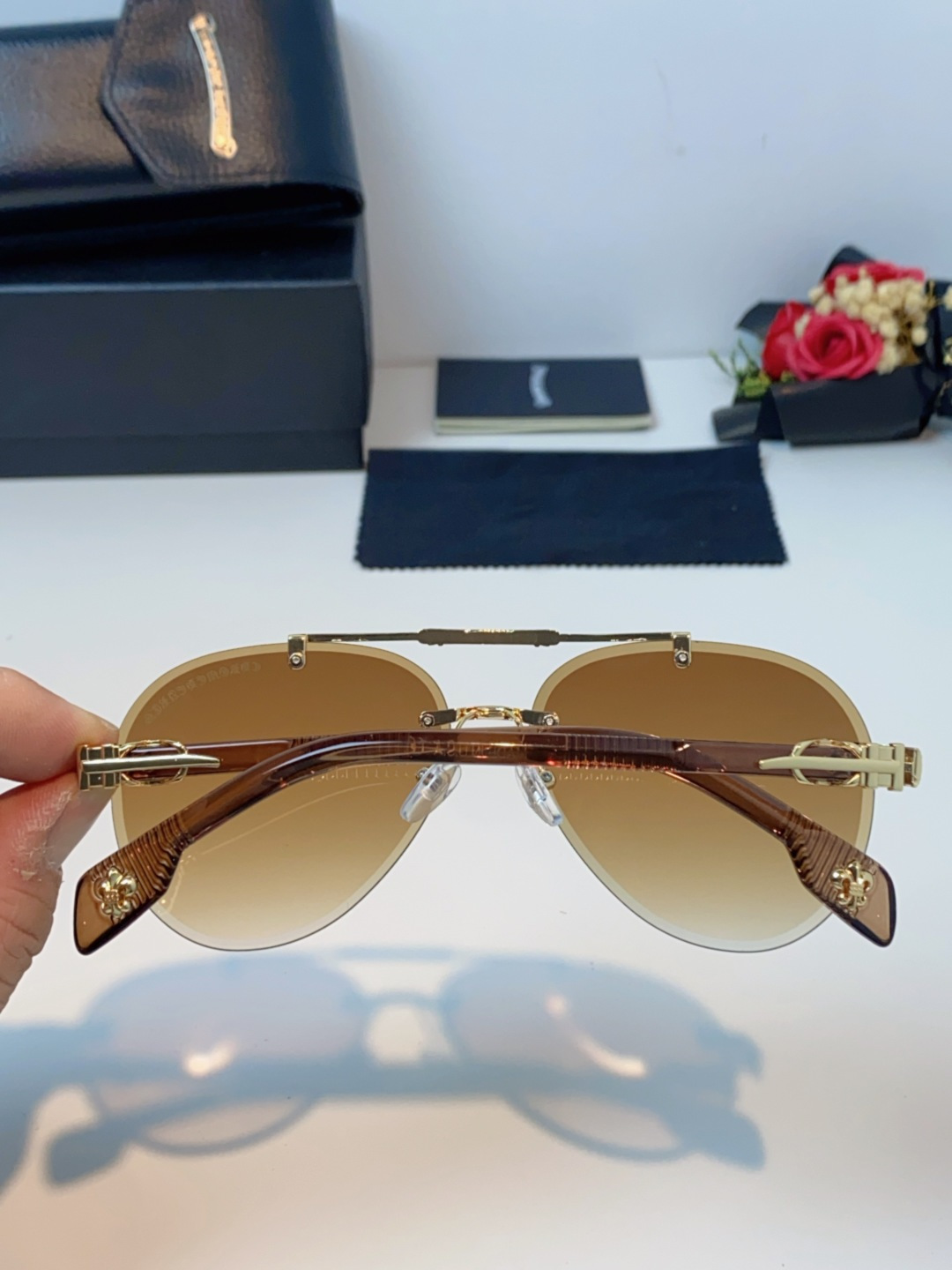 Chrome Hearts克罗心 2025新眼镜渐变偏光太阳镜男双梁飞行员大框时尚遮阳无框男士墨镜