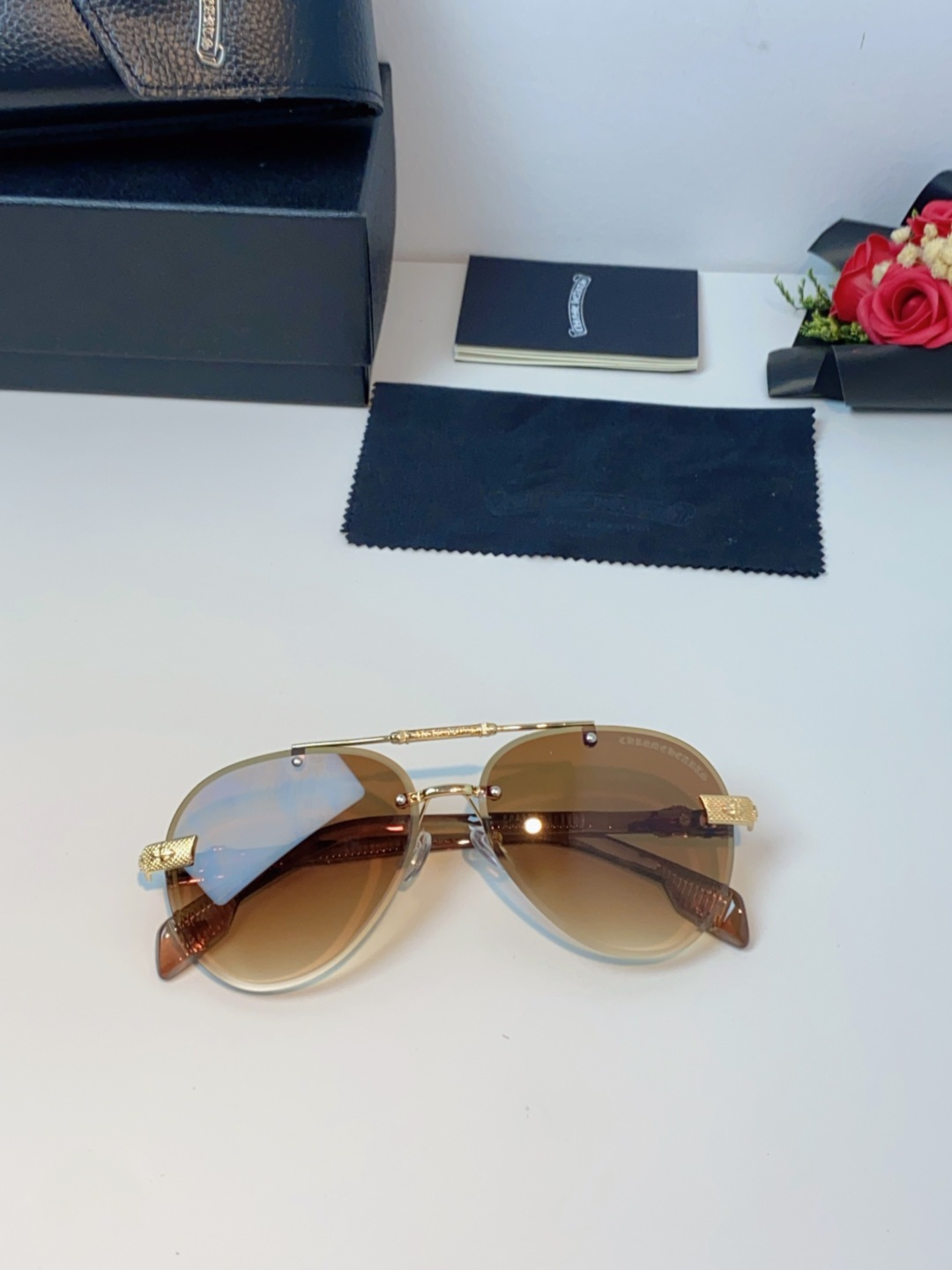 Chrome Hearts克罗心 2025新眼镜渐变偏光太阳镜男双梁飞行员大框时尚遮阳无框男士墨镜