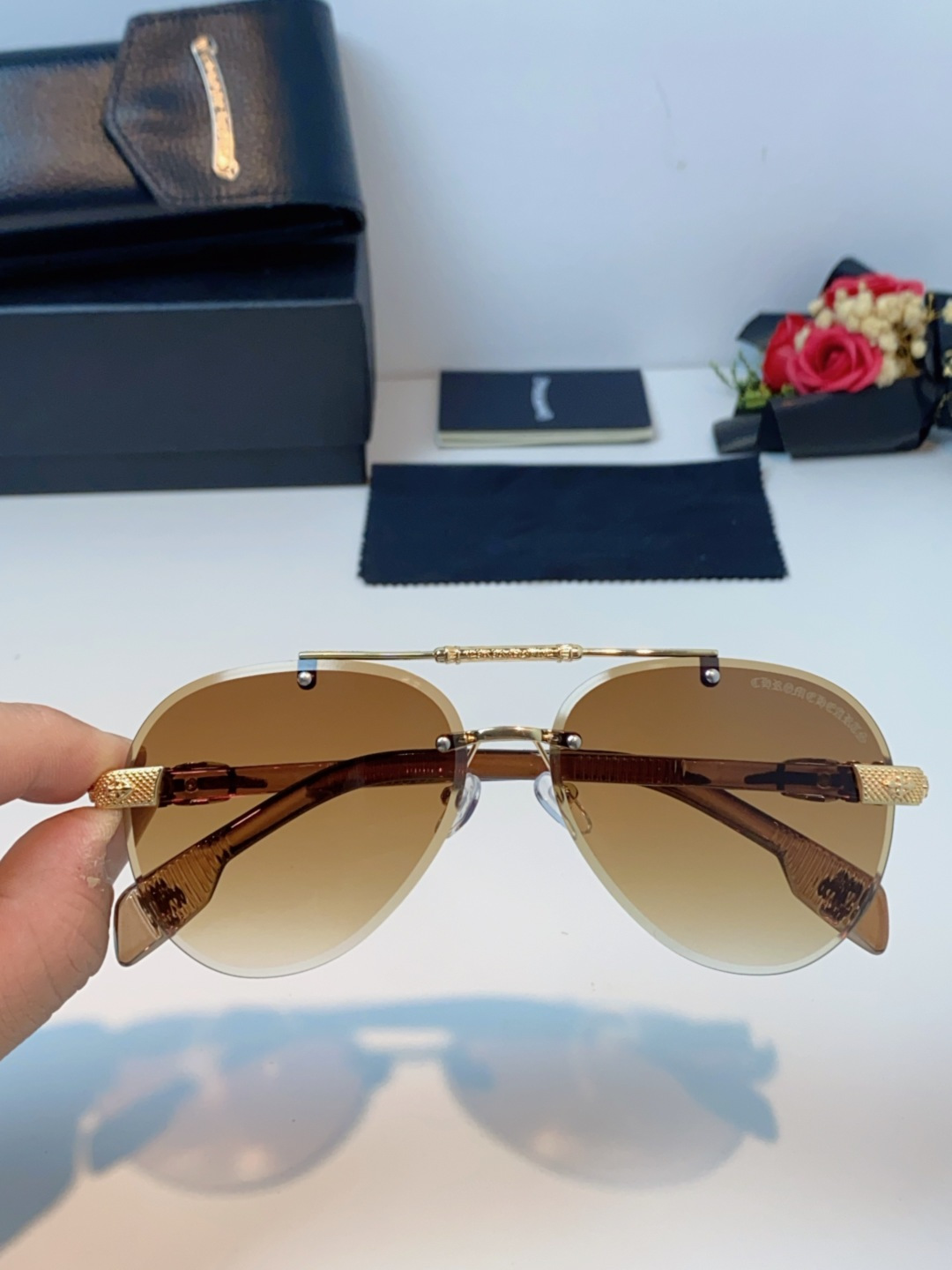 Chrome Hearts克罗心 2025新眼镜渐变偏光太阳镜男双梁飞行员大框时尚遮阳无框男士墨镜