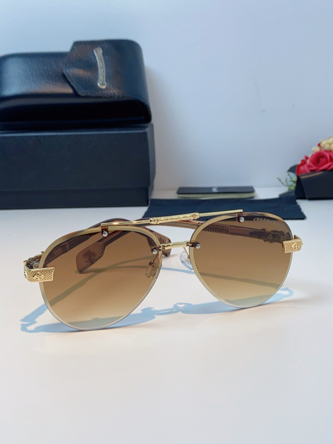 Chrome Hearts克罗心 2025新眼镜渐变偏光太阳镜男双梁飞行员大框时尚遮阳无框男士墨镜