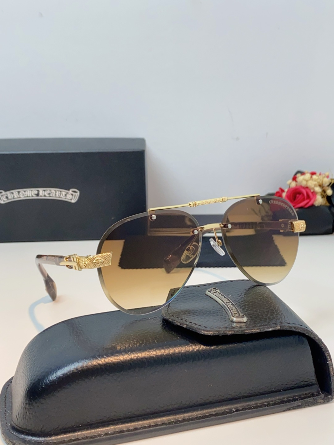 Chrome Hearts克罗心 2025新眼镜渐变偏光太阳镜男双梁飞行员大框时尚遮阳无框男士墨镜