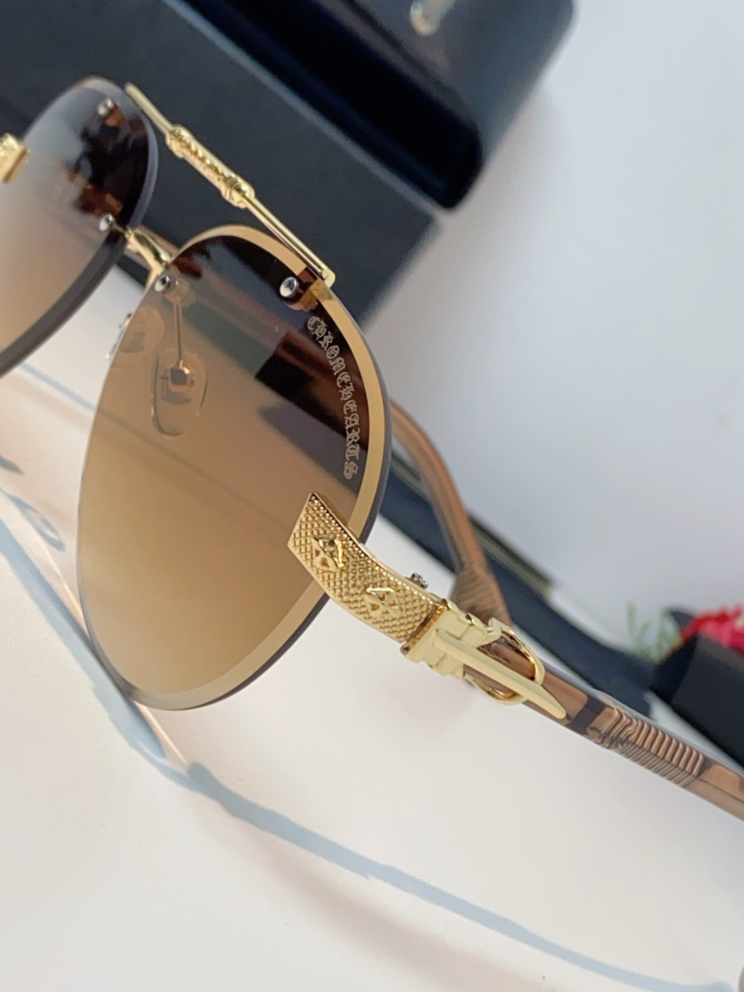 Chrome Hearts克罗心 2025新眼镜渐变偏光太阳镜男双梁飞行员大框时尚遮阳无框男士墨镜