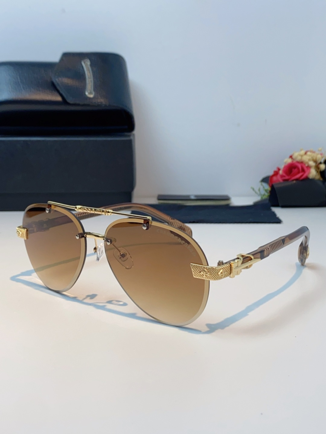 Chrome Hearts克罗心 2025新眼镜渐变偏光太阳镜男双梁飞行员大框时尚遮阳无框男士墨镜