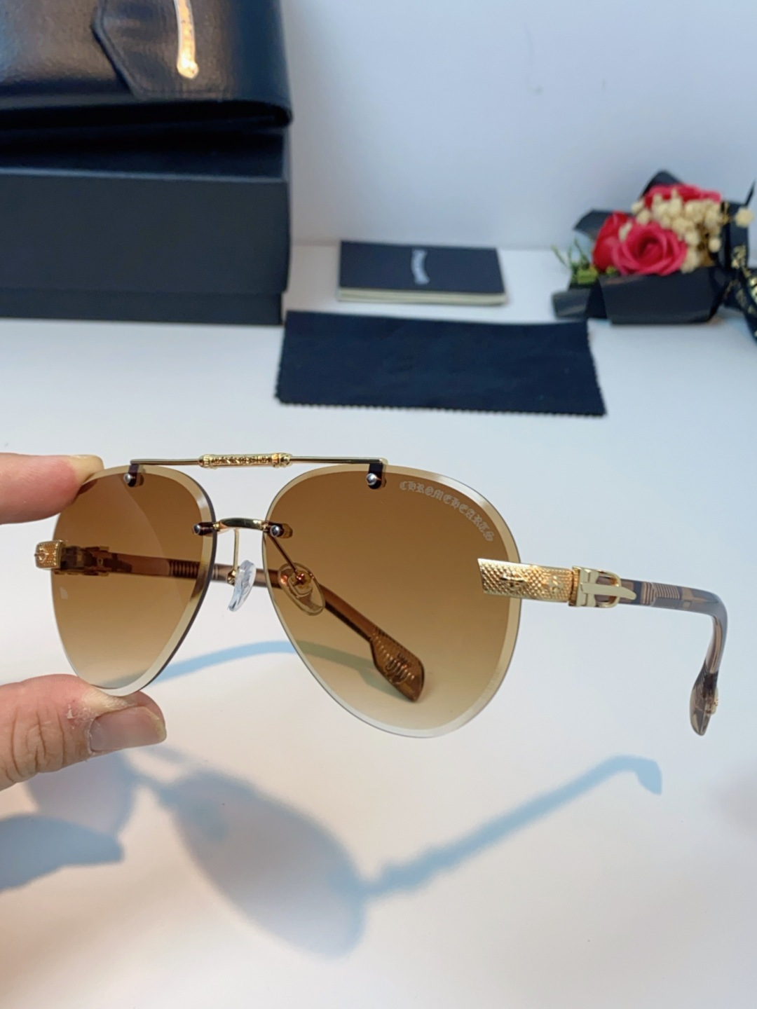 Chrome Hearts克罗心 2025新眼镜渐变偏光太阳镜男双梁飞行员大框时尚遮阳无框男士墨镜