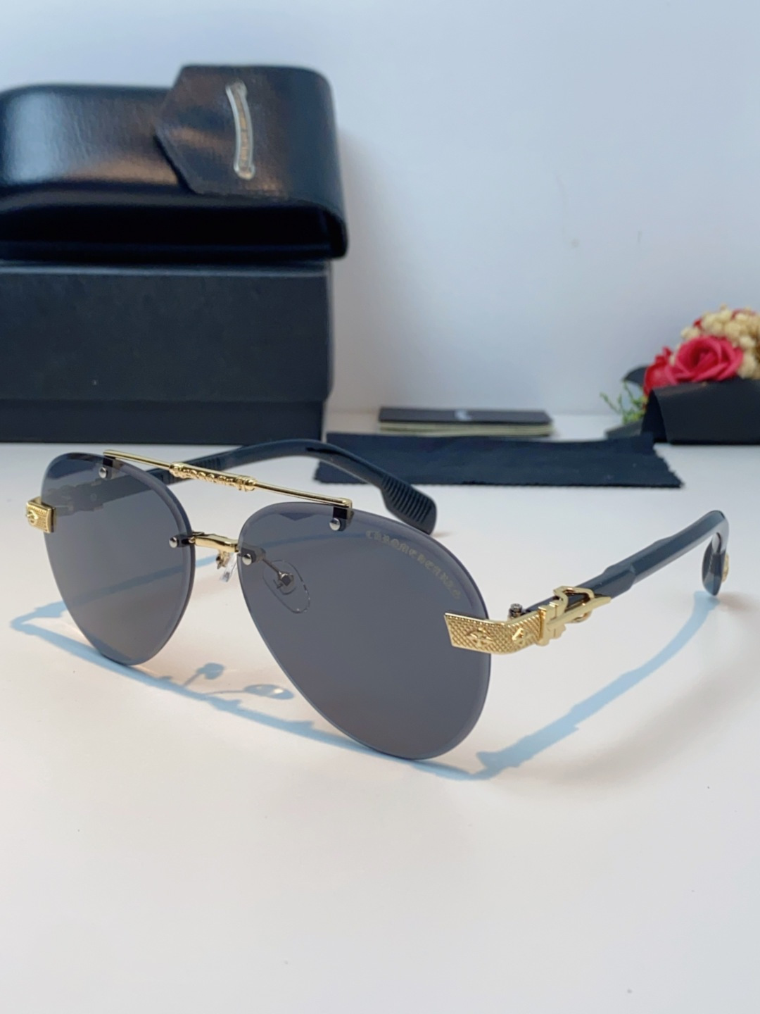 Chrome Hearts克罗心 2025新眼镜渐变偏光太阳镜男双梁飞行员大框时尚遮阳无框男士墨镜