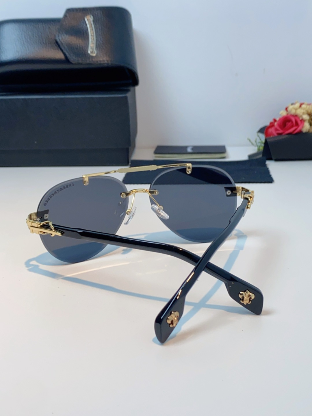 Chrome Hearts克罗心 2025新眼镜渐变偏光太阳镜男双梁飞行员大框时尚遮阳无框男士墨镜