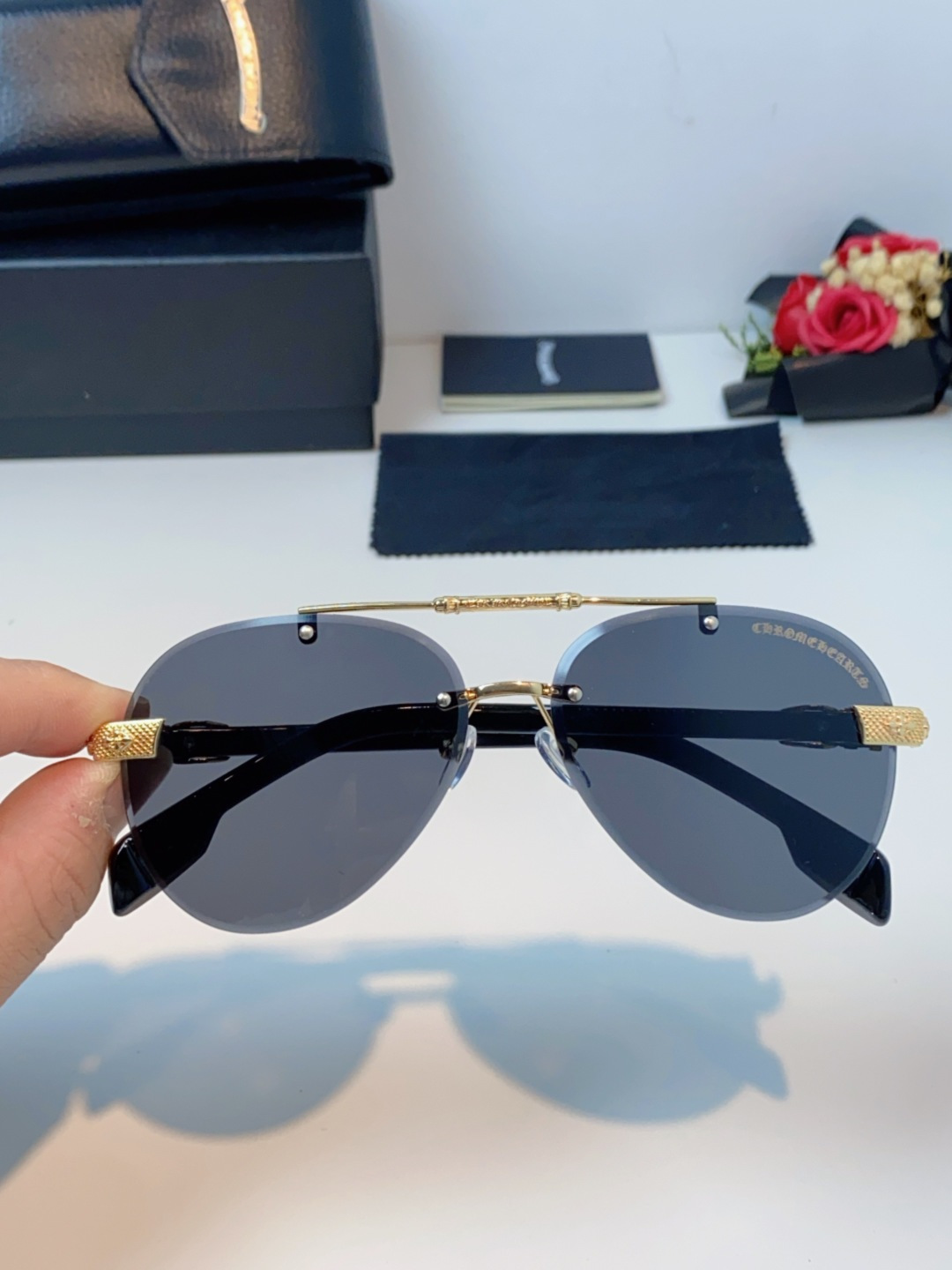 Chrome Hearts克罗心 2025新眼镜渐变偏光太阳镜男双梁飞行员大框时尚遮阳无框男士墨镜