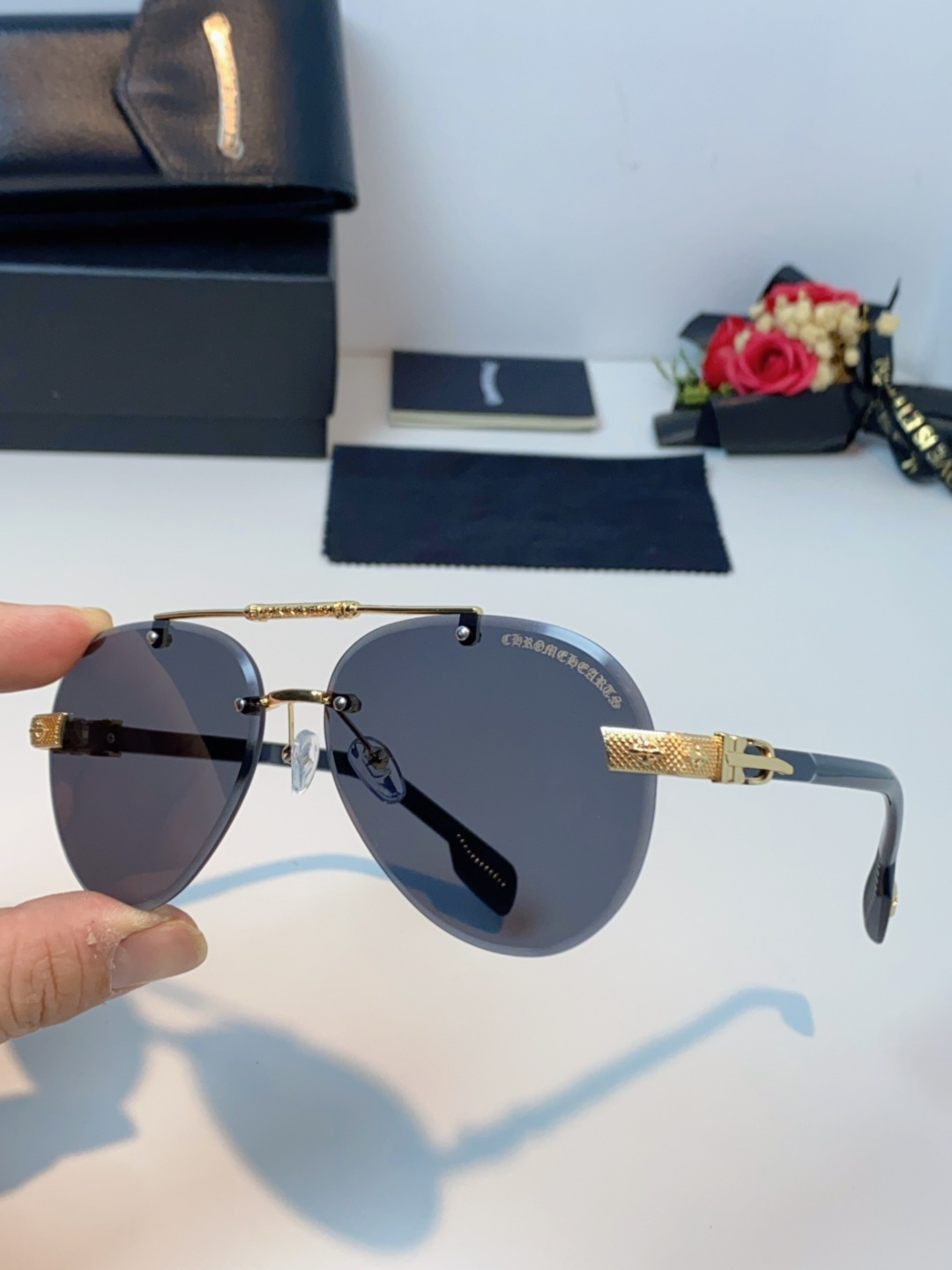 Chrome Hearts克罗心 2025新眼镜渐变偏光太阳镜男双梁飞行员大框时尚遮阳无框男士墨镜