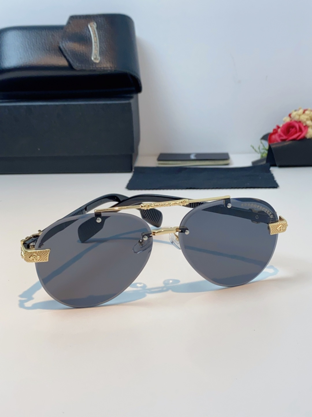 Chrome Hearts克罗心 2025新眼镜渐变偏光太阳镜男双梁飞行员大框时尚遮阳无框男士墨镜