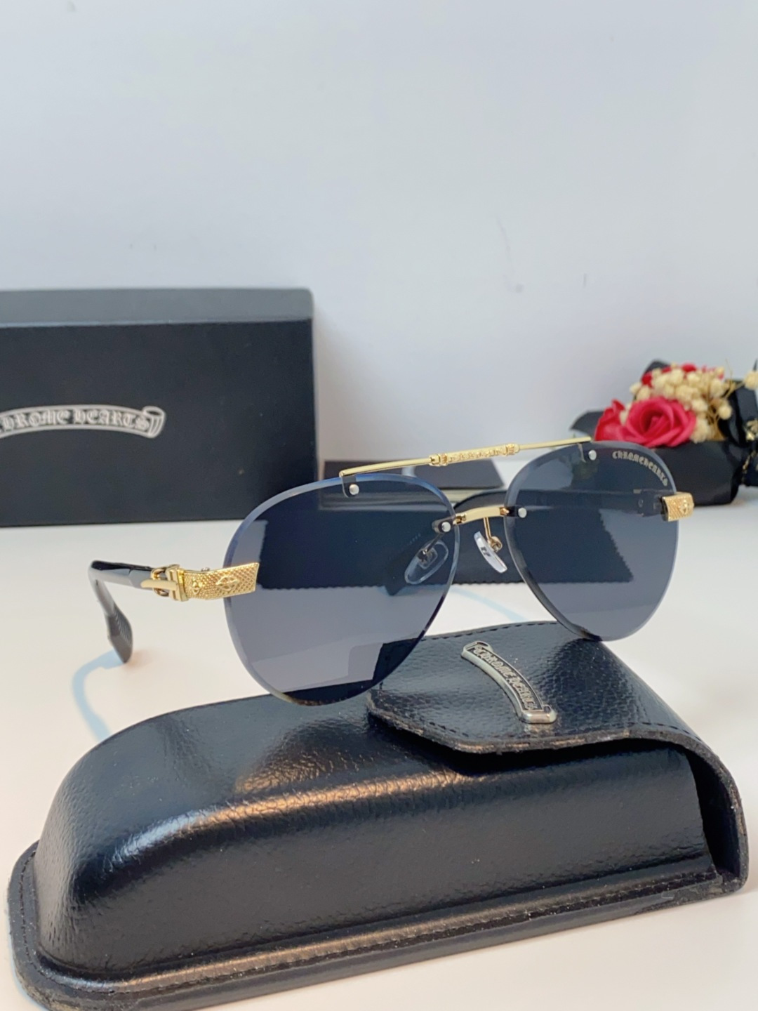 Chrome Hearts克罗心 2025新眼镜渐变偏光太阳镜男双梁飞行员大框时尚遮阳无框男士墨镜