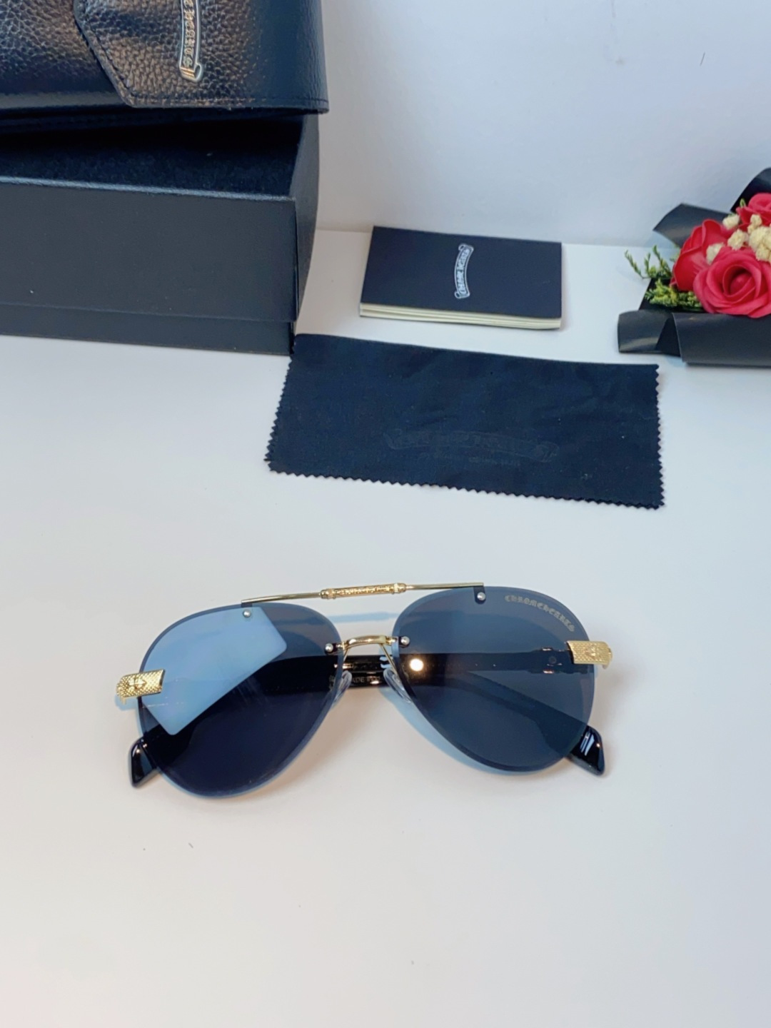 Chrome Hearts克罗心 2025新眼镜渐变偏光太阳镜男双梁飞行员大框时尚遮阳无框男士墨镜